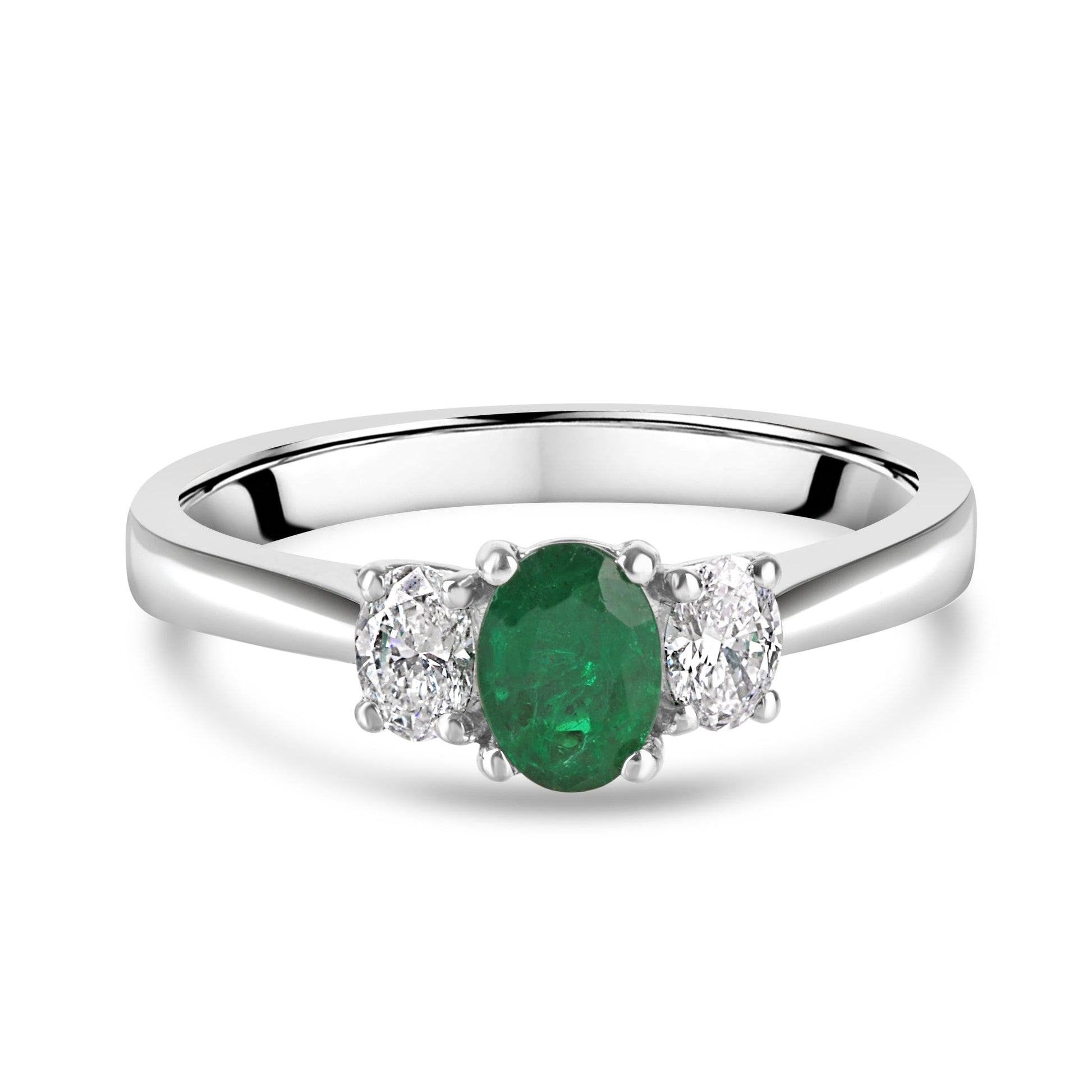 Platinum Emerald Diamond Three Stone Dress Ring