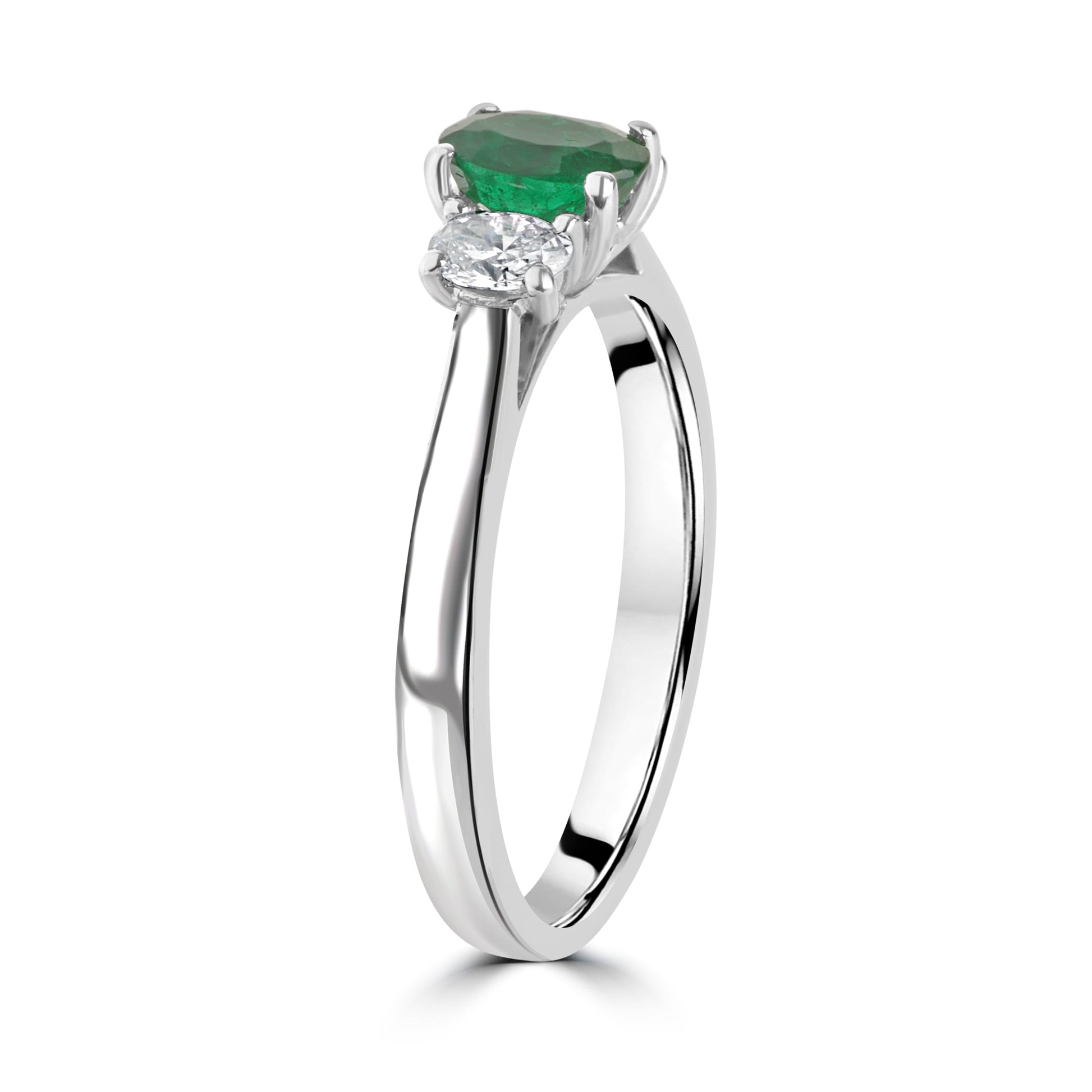 Platinum Emerald Diamond Three Stone Dress Ring