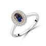 Platinum & Gold Oval Sapphire and Diamond Halo Ring