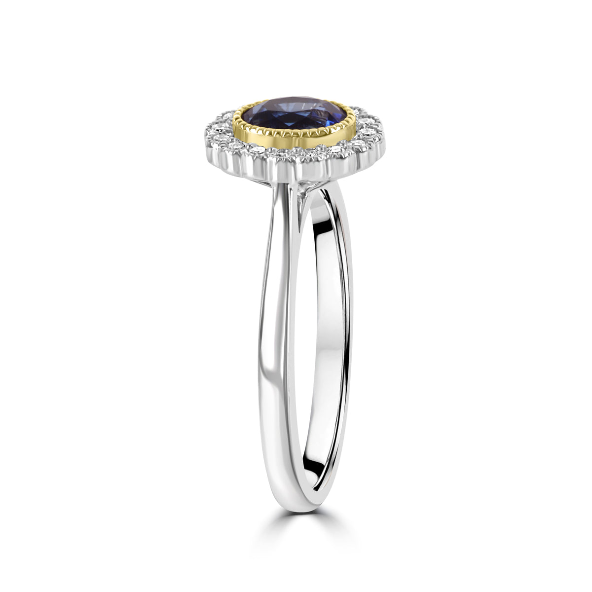 Platinum & Gold Oval Sapphire and Diamond Halo Ring