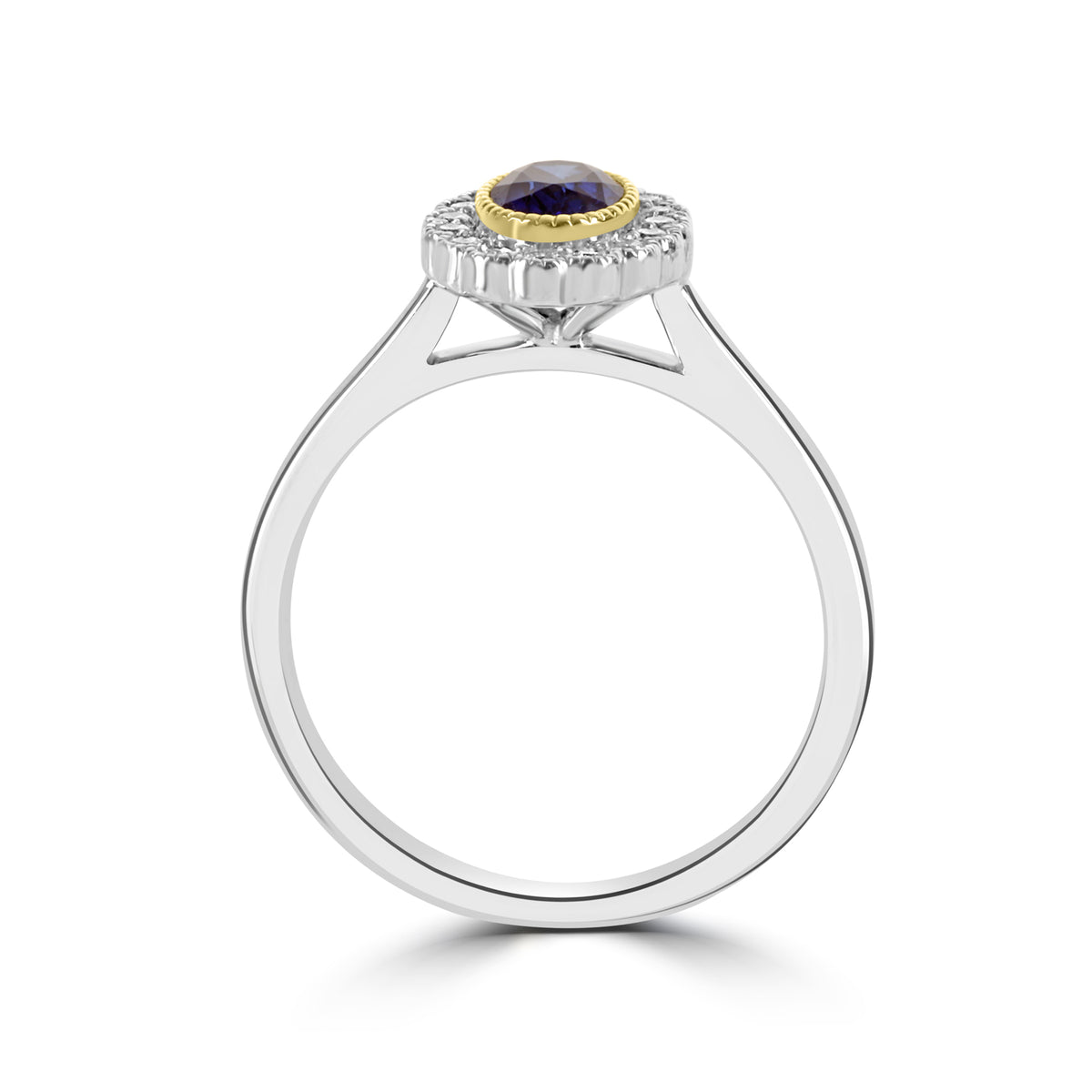 Platinum & Gold Oval Sapphire and Diamond Halo Ring