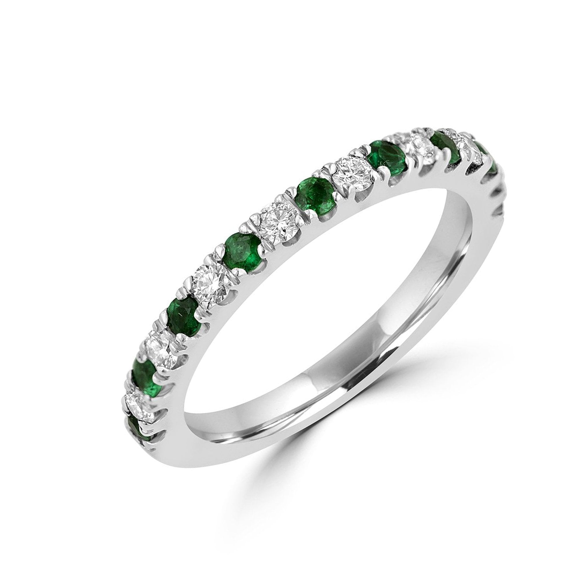 Platinum Half Eternity Ring Set With Emeralds and Diamonds
