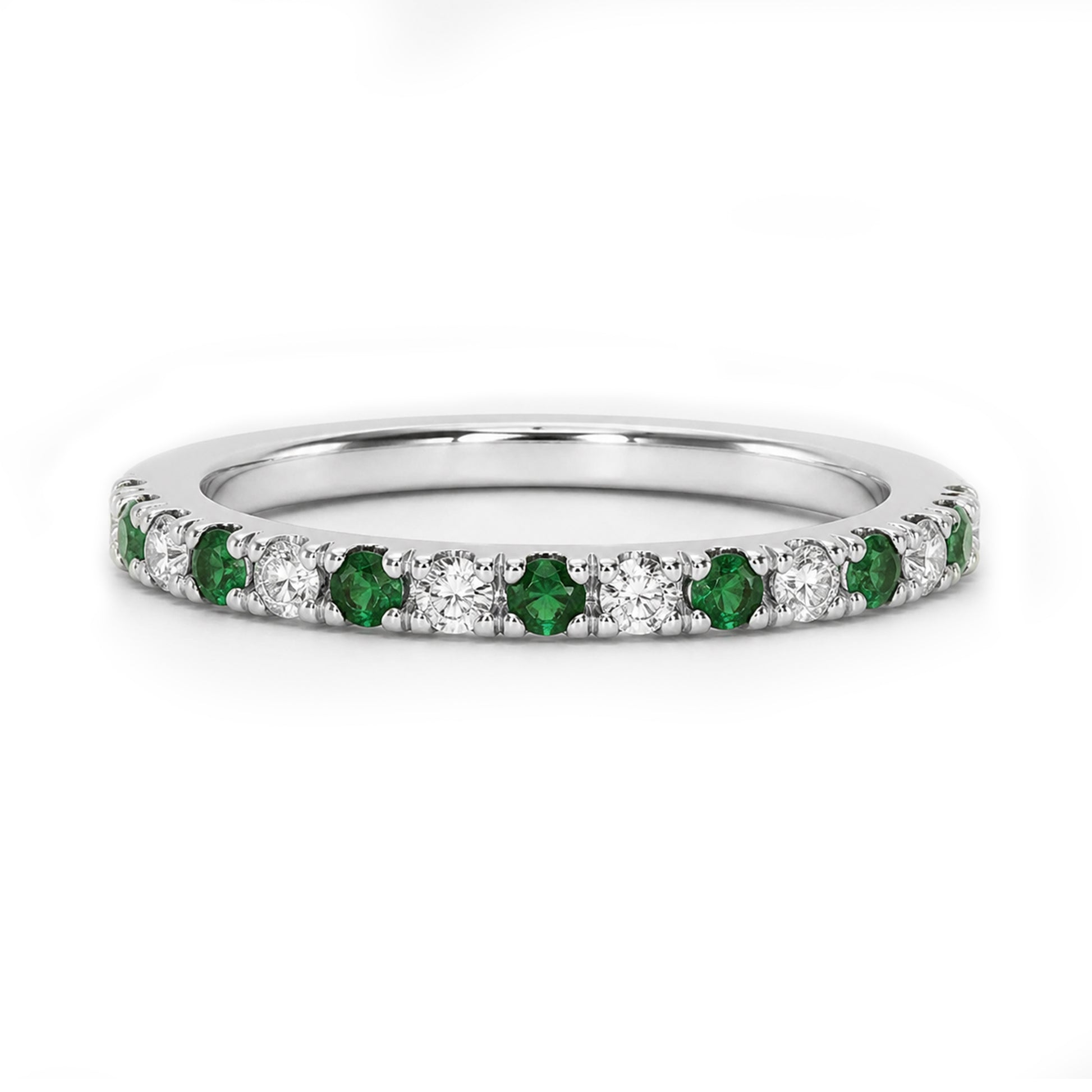 Platinum Half Eternity Ring Set With Emeralds and Diamonds