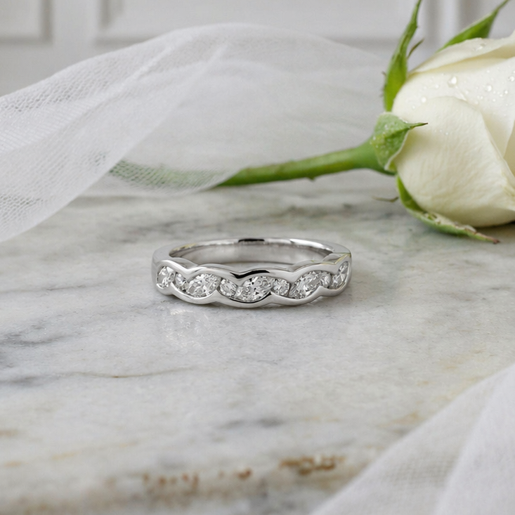 Platinum Marquise and Diamond Band Ring