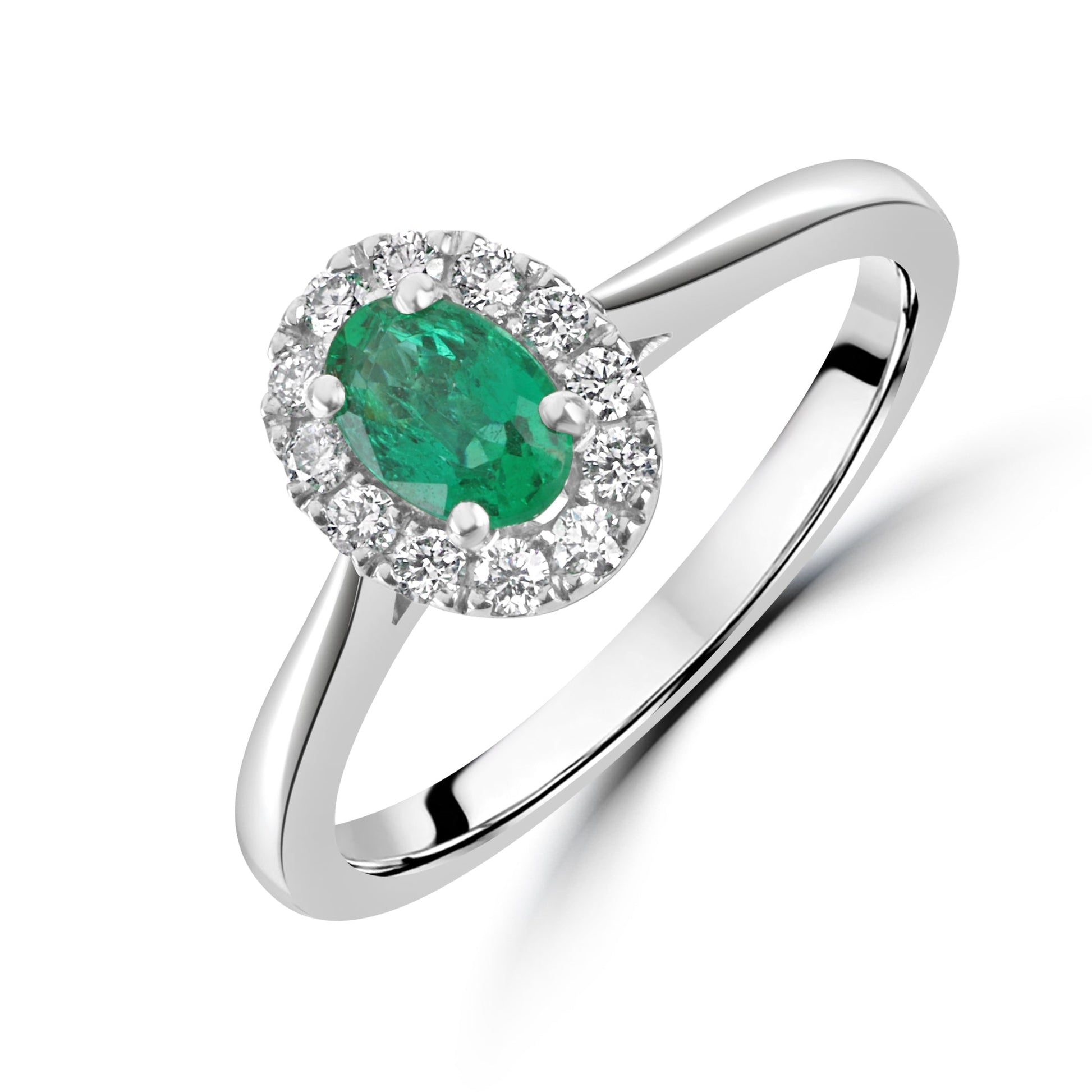 Platinum Oval Cut 6x4mm Zambian Emerald with Diamond Halo