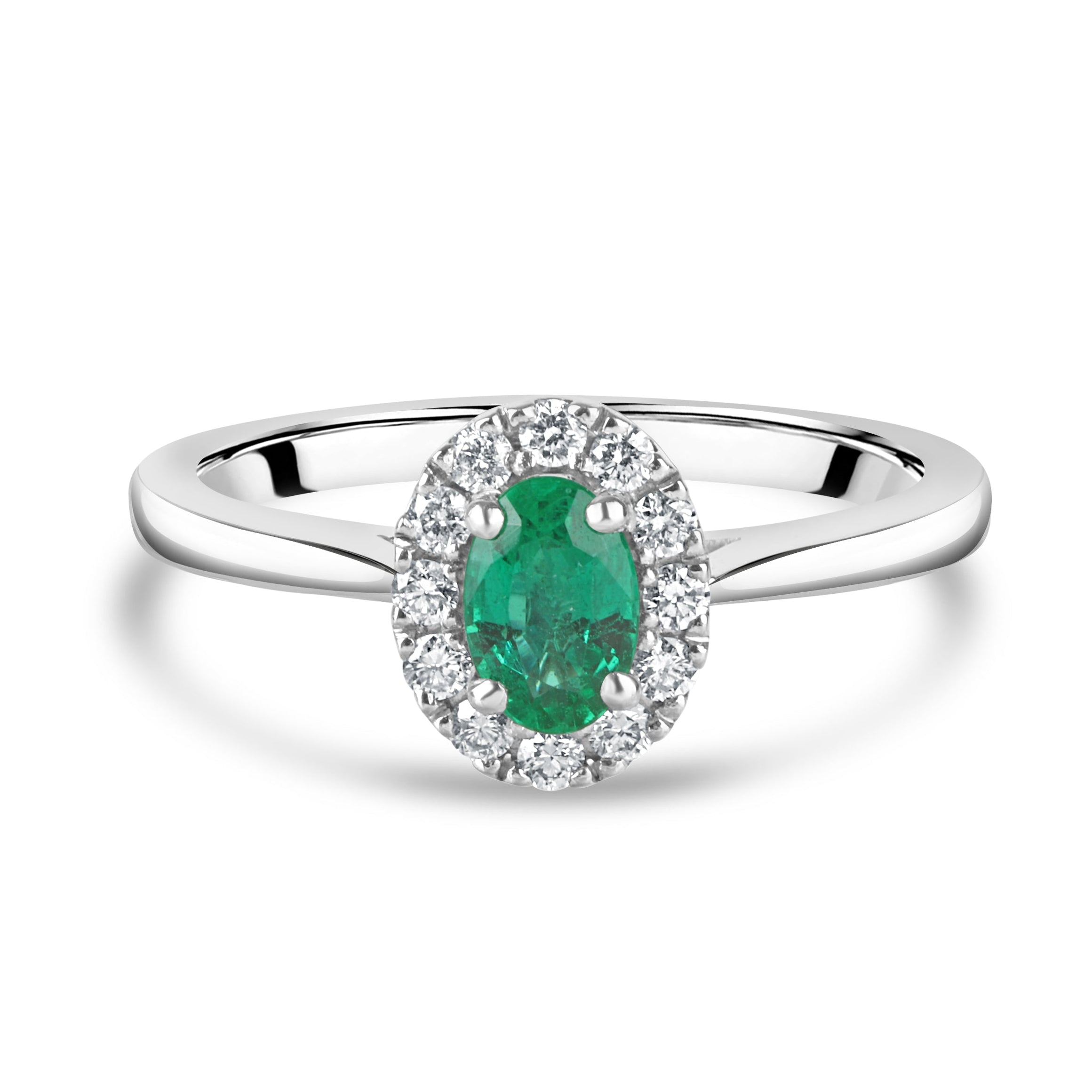 Platinum Oval Cut 6x4mm Zambian Emerald with Diamond Halo