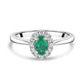 Platinum Oval Cut 6x4mm Zambian Emerald with Diamond Halo