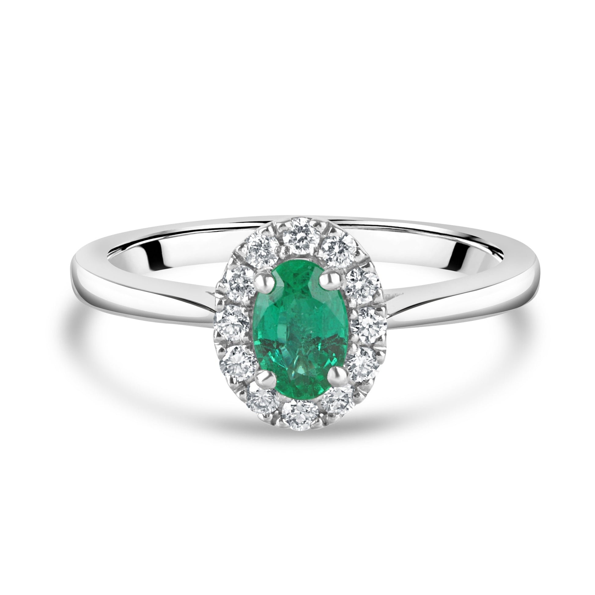 Platinum Oval Cut 6x4mm Zambian Emerald with Diamond Halo