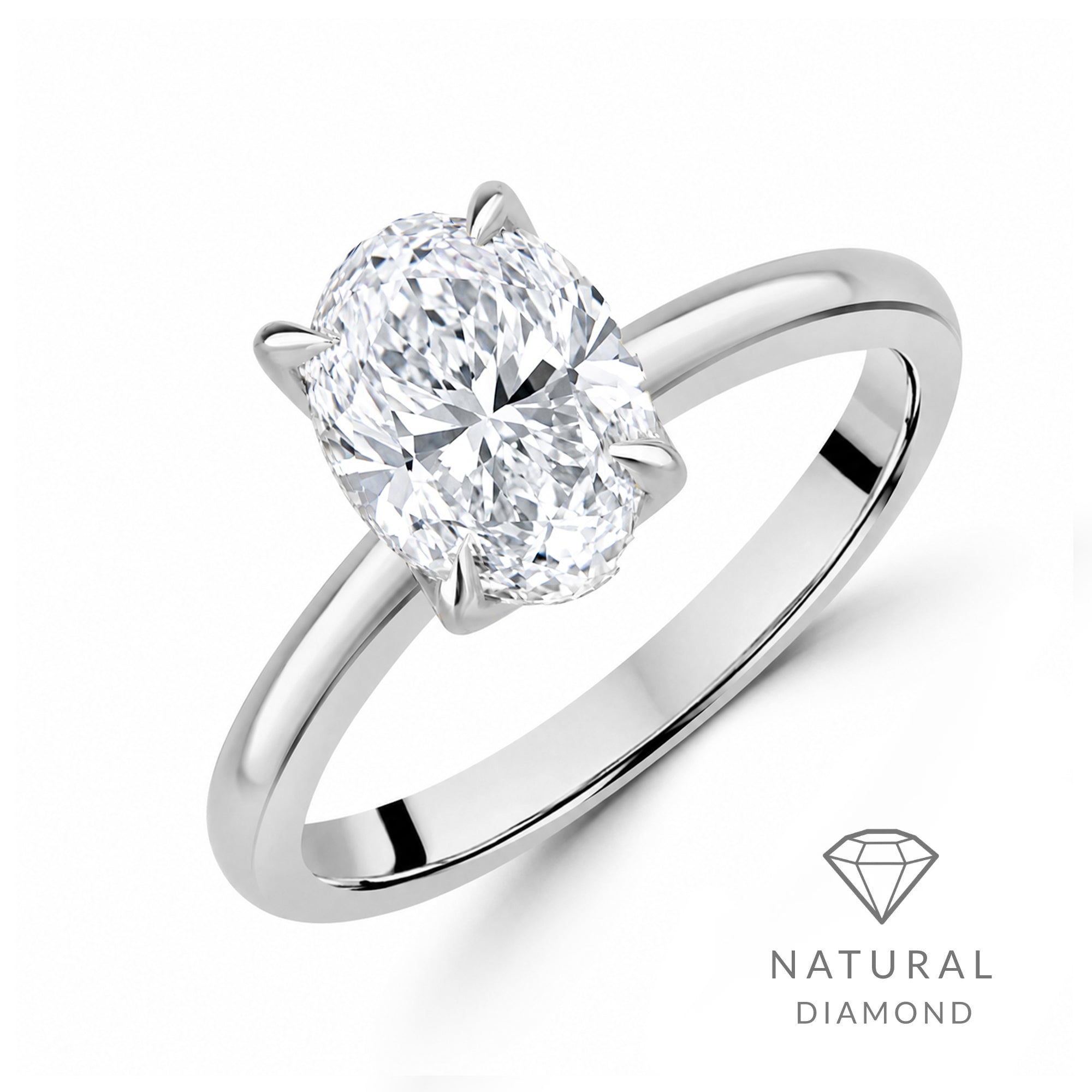 Platinum Oval Cut Natural Diamond Talon Claw Solitaire Engagement Ring