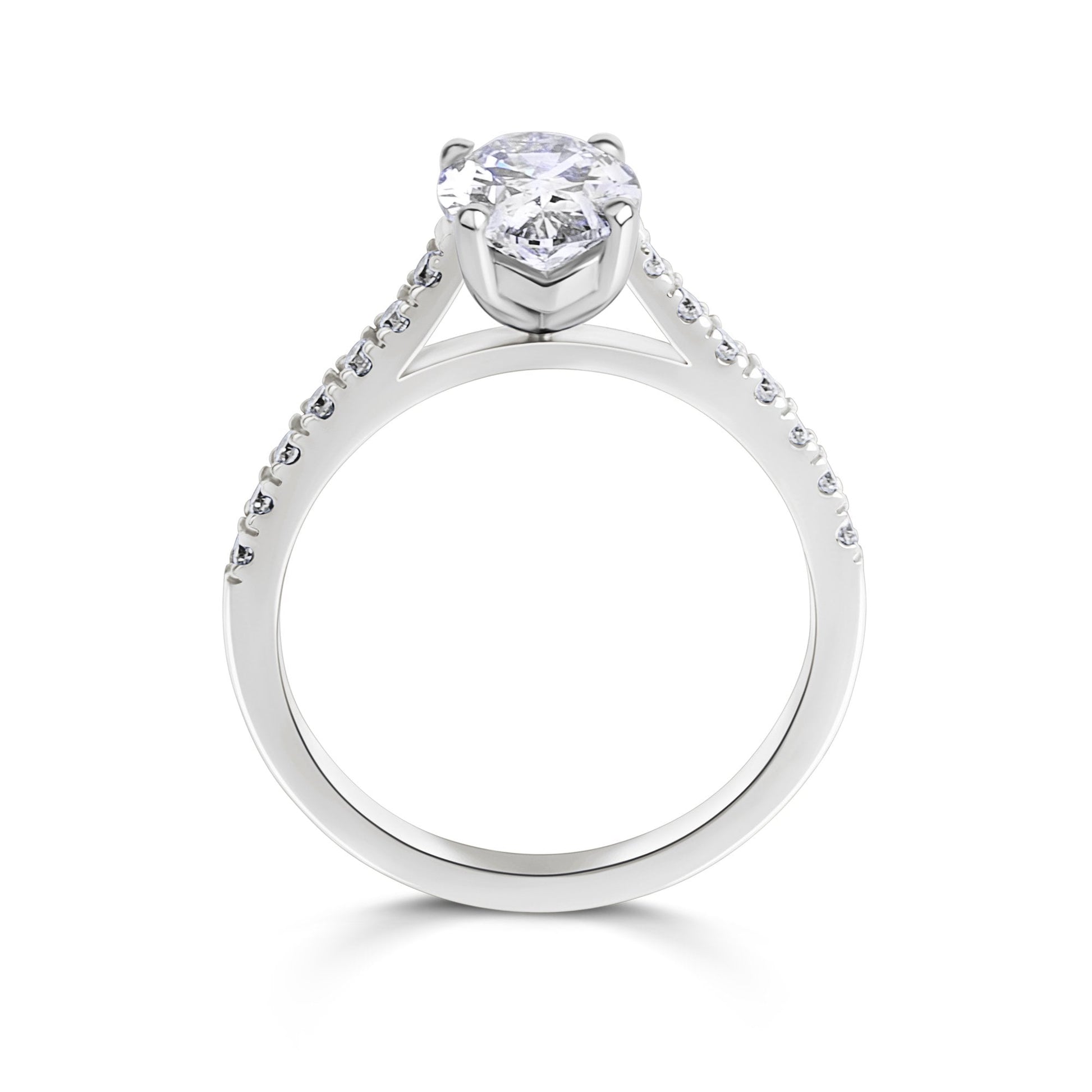 Platinum Oval Natural Diamond Four Claw Engagement Ring With Diamond Shoulders