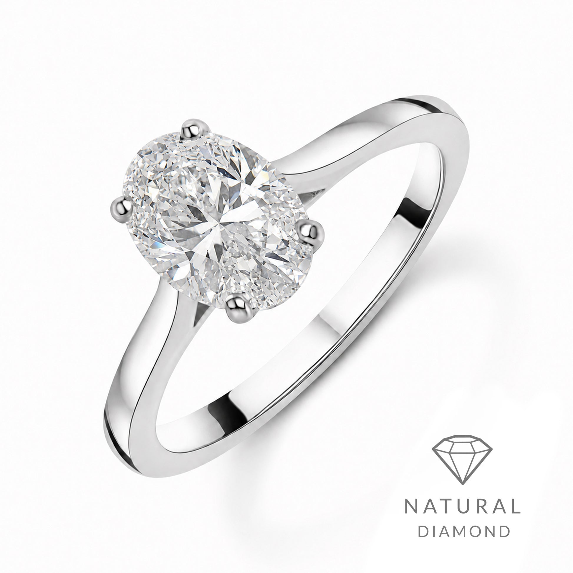 Platinum Oval Natural Diamond Solitaire Engagement Ring