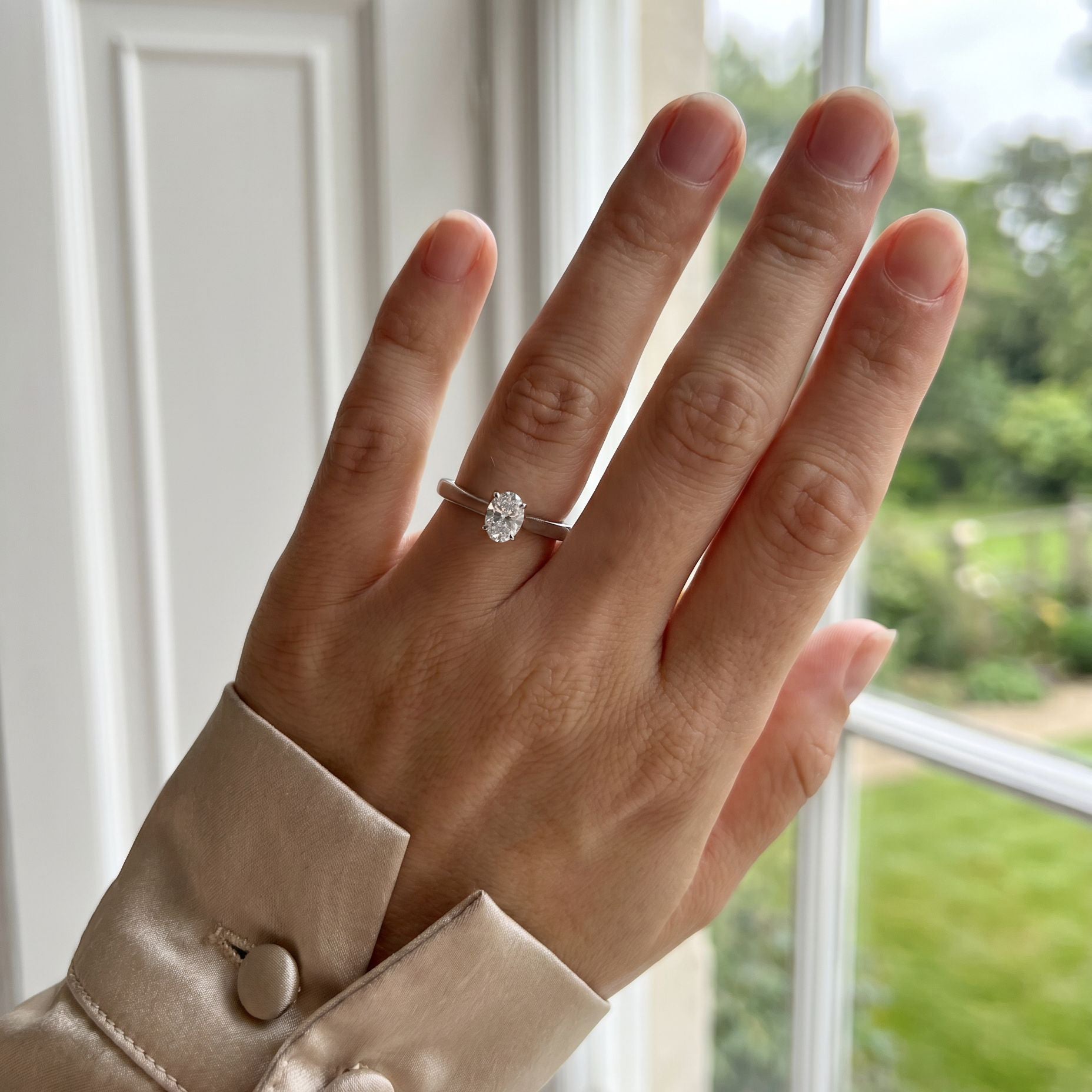 Platinum Oval Natural Diamond Solitaire Engagement Ring