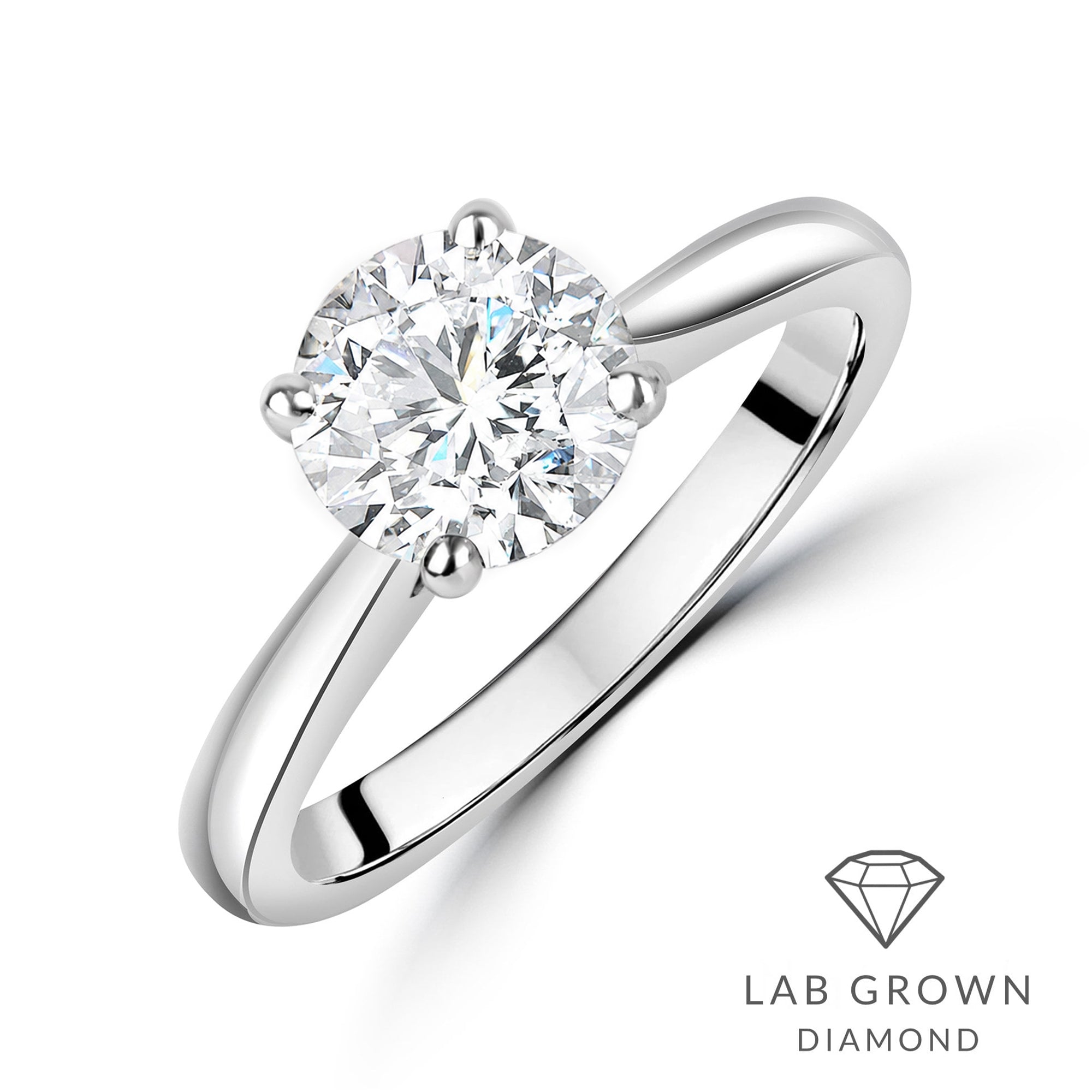 Platinum Round Brilliant Cut Lab Grown Diamond High Set Solitaire Engagement Ring
