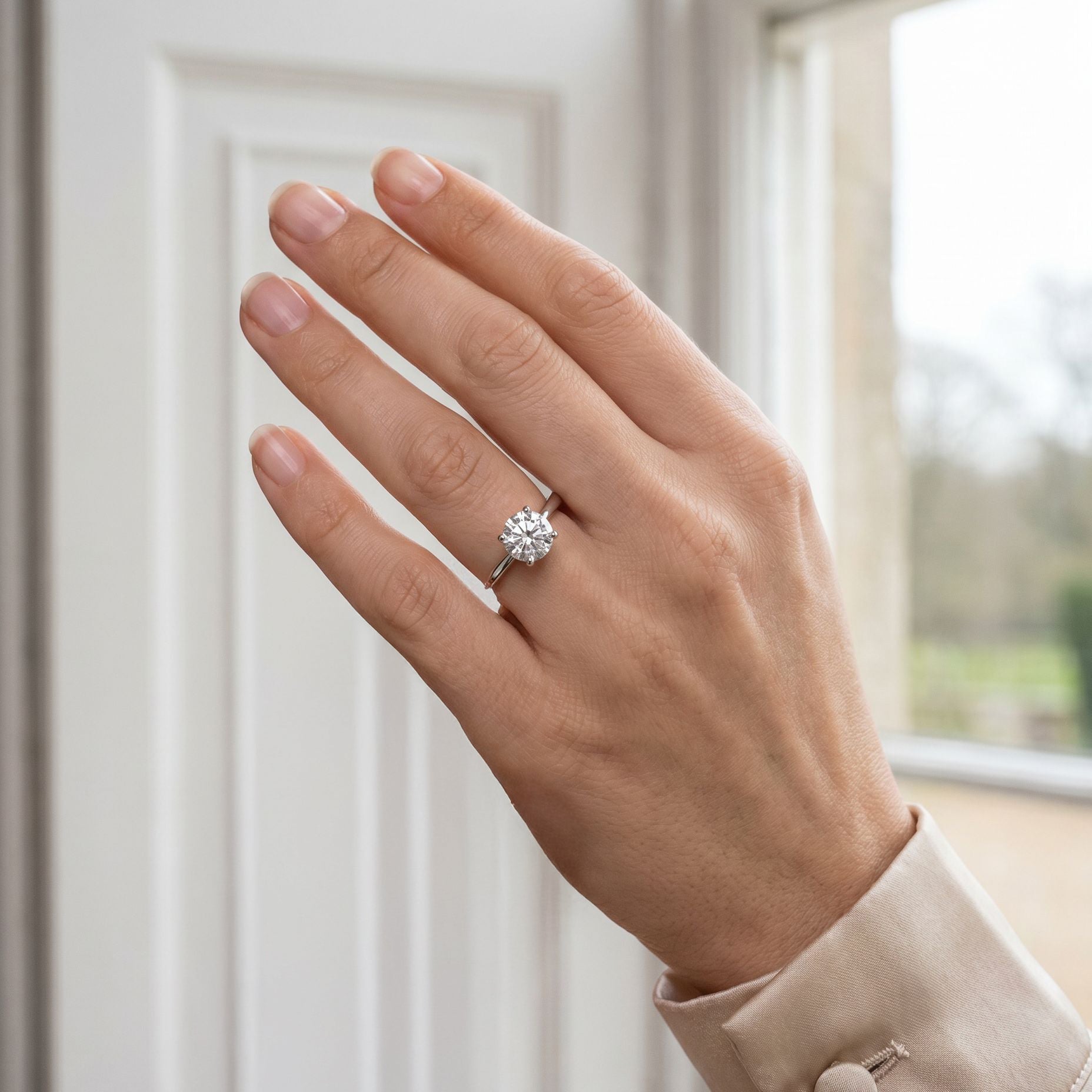 Platinum Round Brilliant Cut Lab Grown Diamond High Set Solitaire Engagement Ring