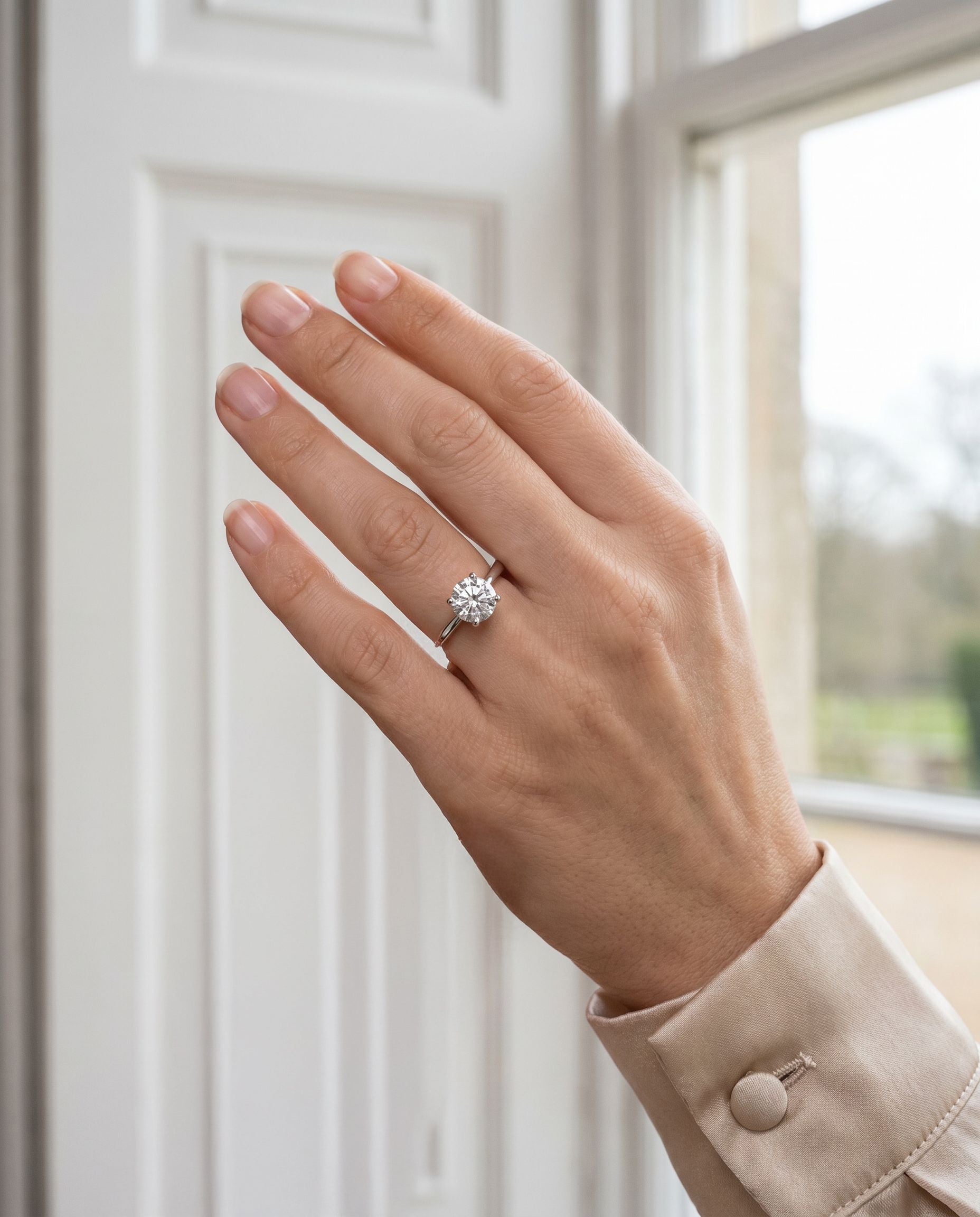 Platinum Round Brilliant Cut Lab Grown Diamond High Set Solitaire Engagement Ring
