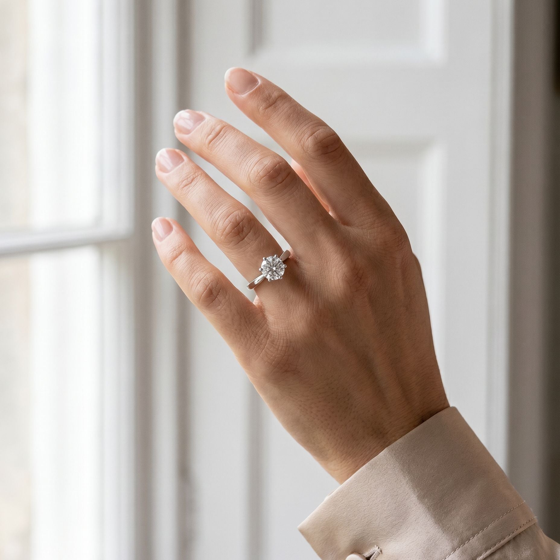Platinum Round Brilliant Cut Lab Grown Diamond Six Claw Solitaire Engagement Ring