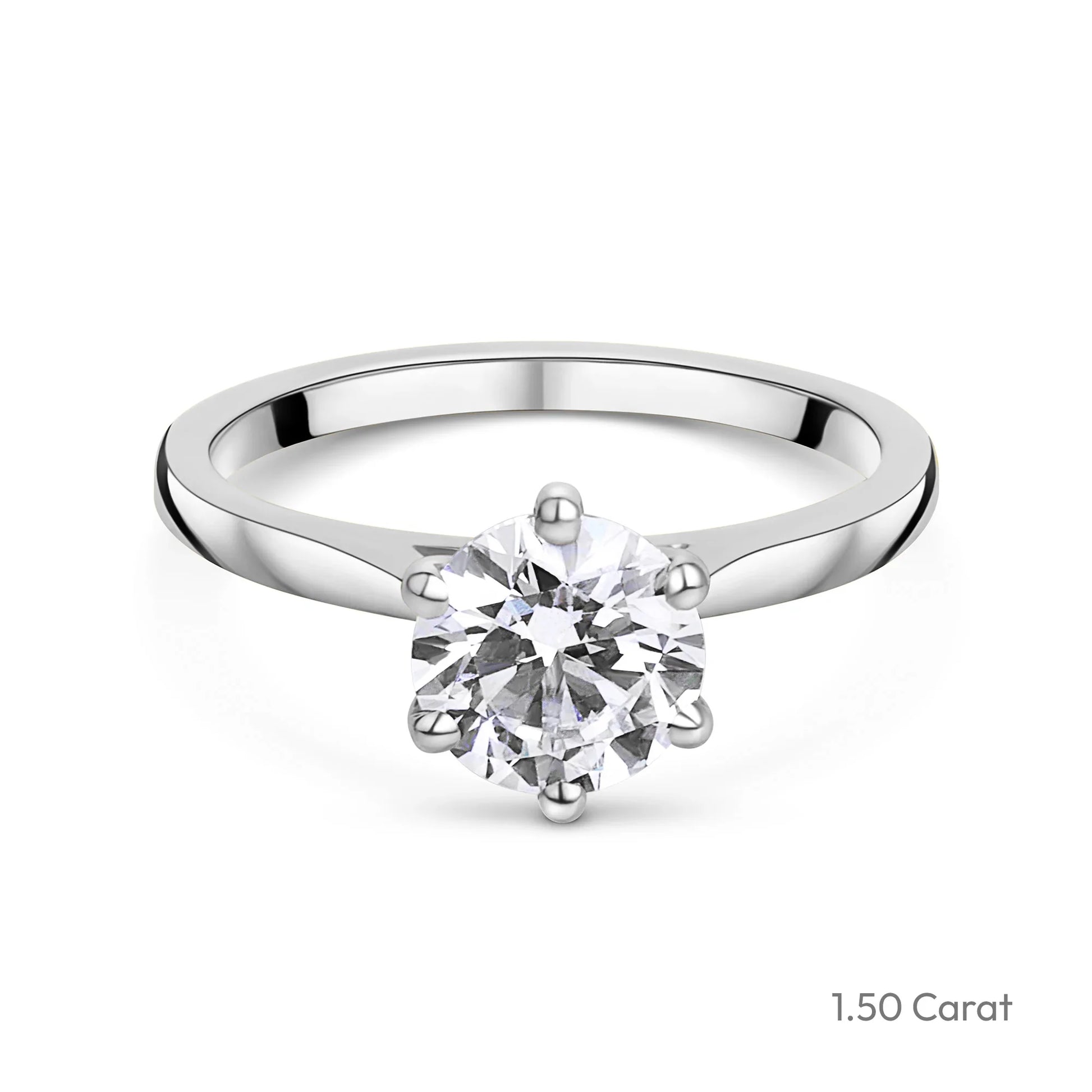 Platinum Round Brilliant Cut Natural Diamond Six Claw Solitaire Engagement Ring