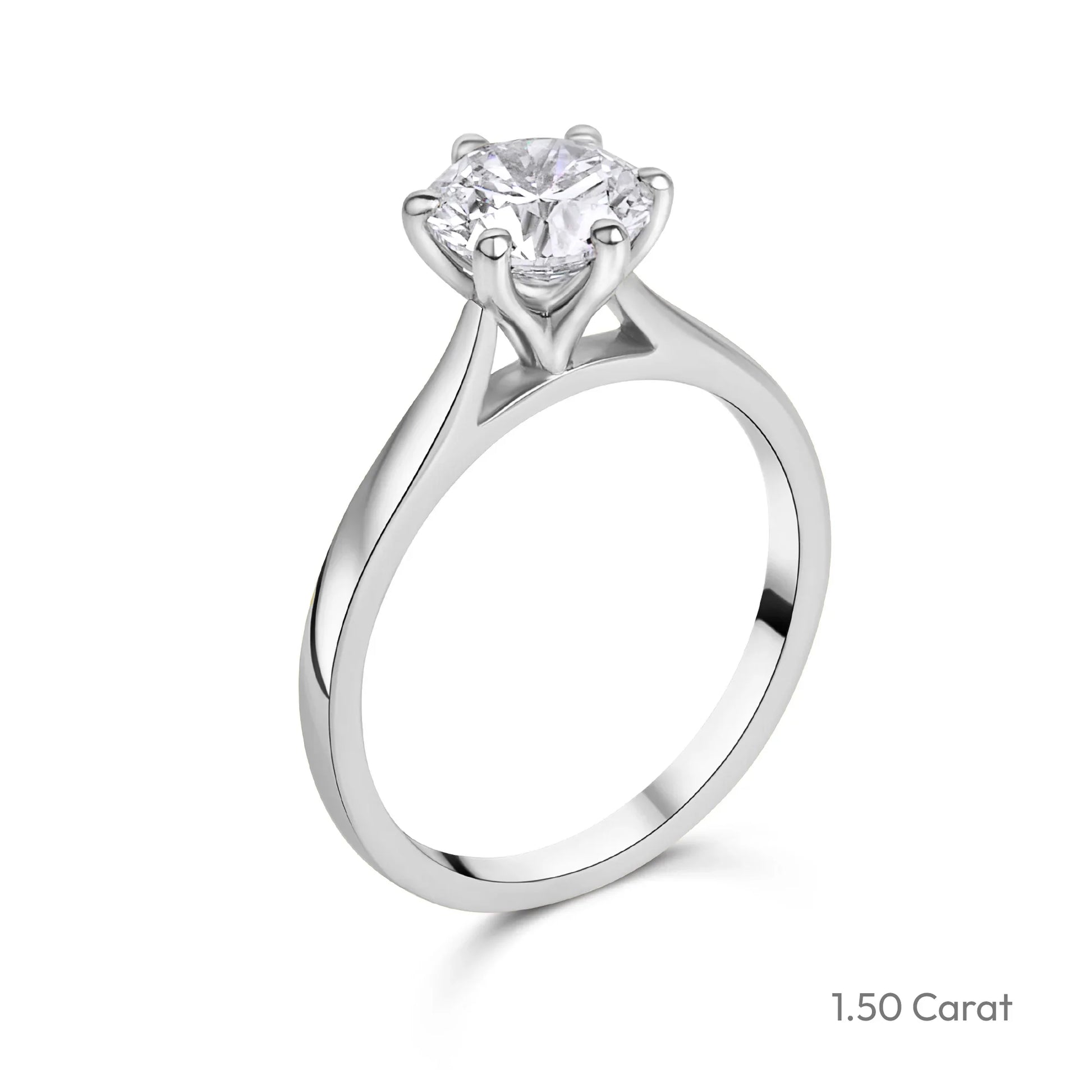 Platinum Round Brilliant Cut Natural Diamond Six Claw Solitaire Engagement Ring
