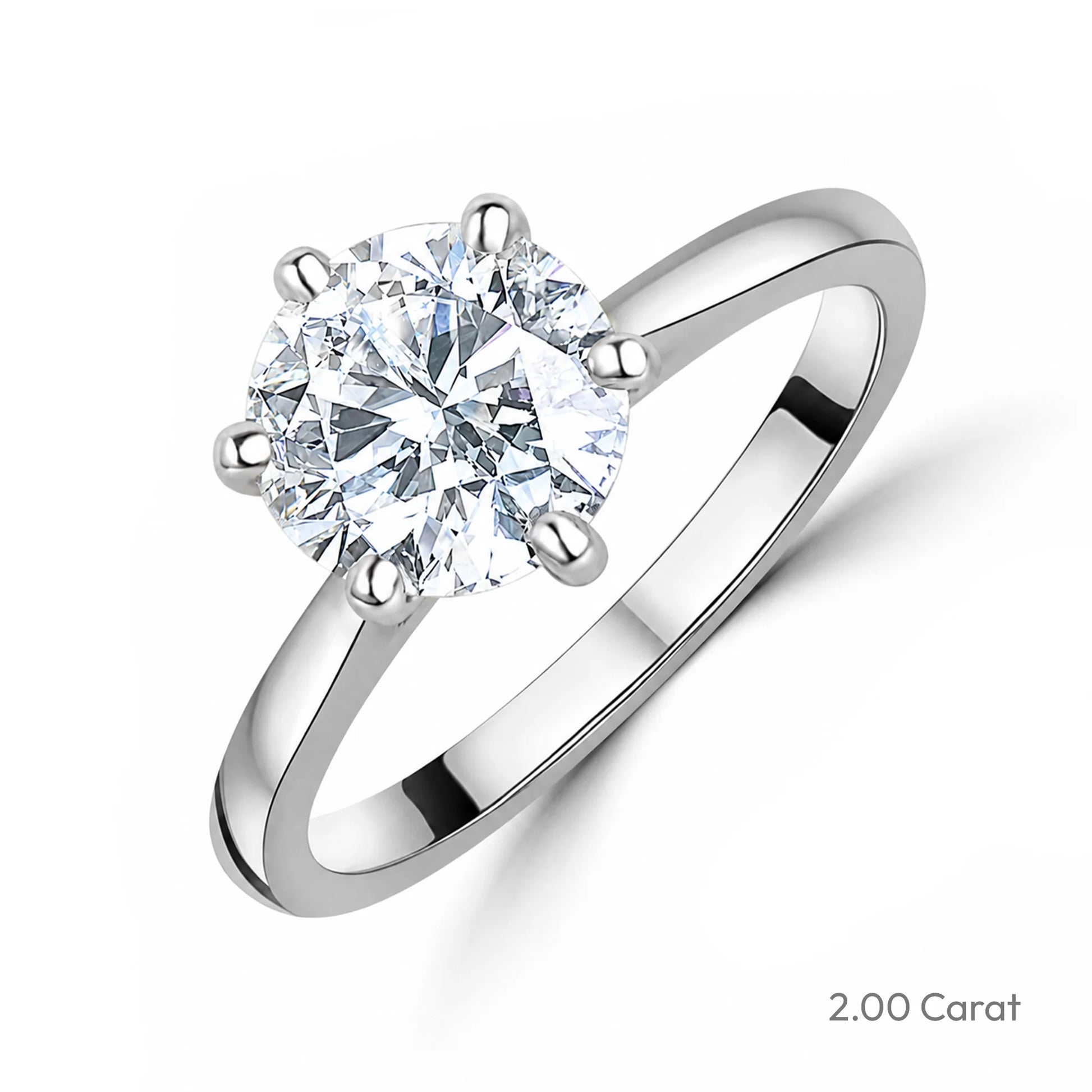Platinum Round Brilliant Cut Natural Diamond Six Claw Solitaire Engagement Ring