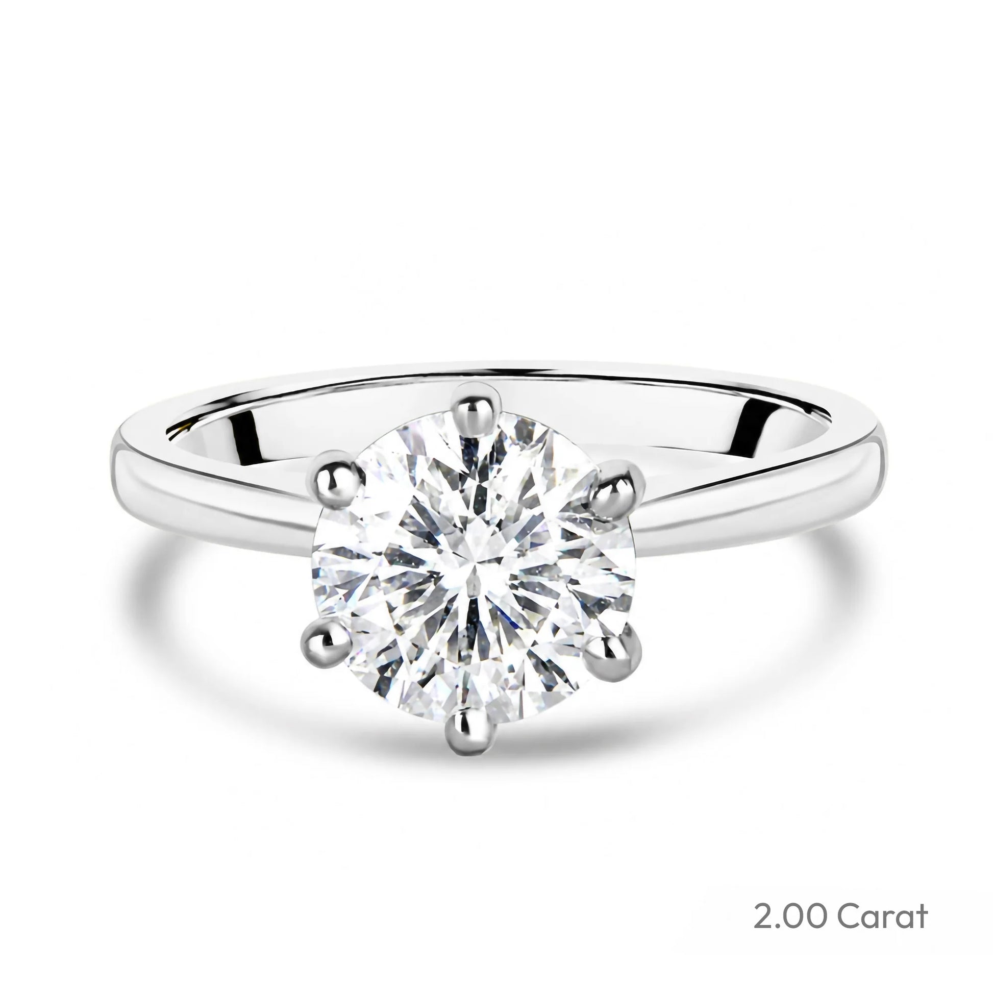 Platinum Round Brilliant Cut Natural Diamond Six Claw Solitaire Engagement Ring