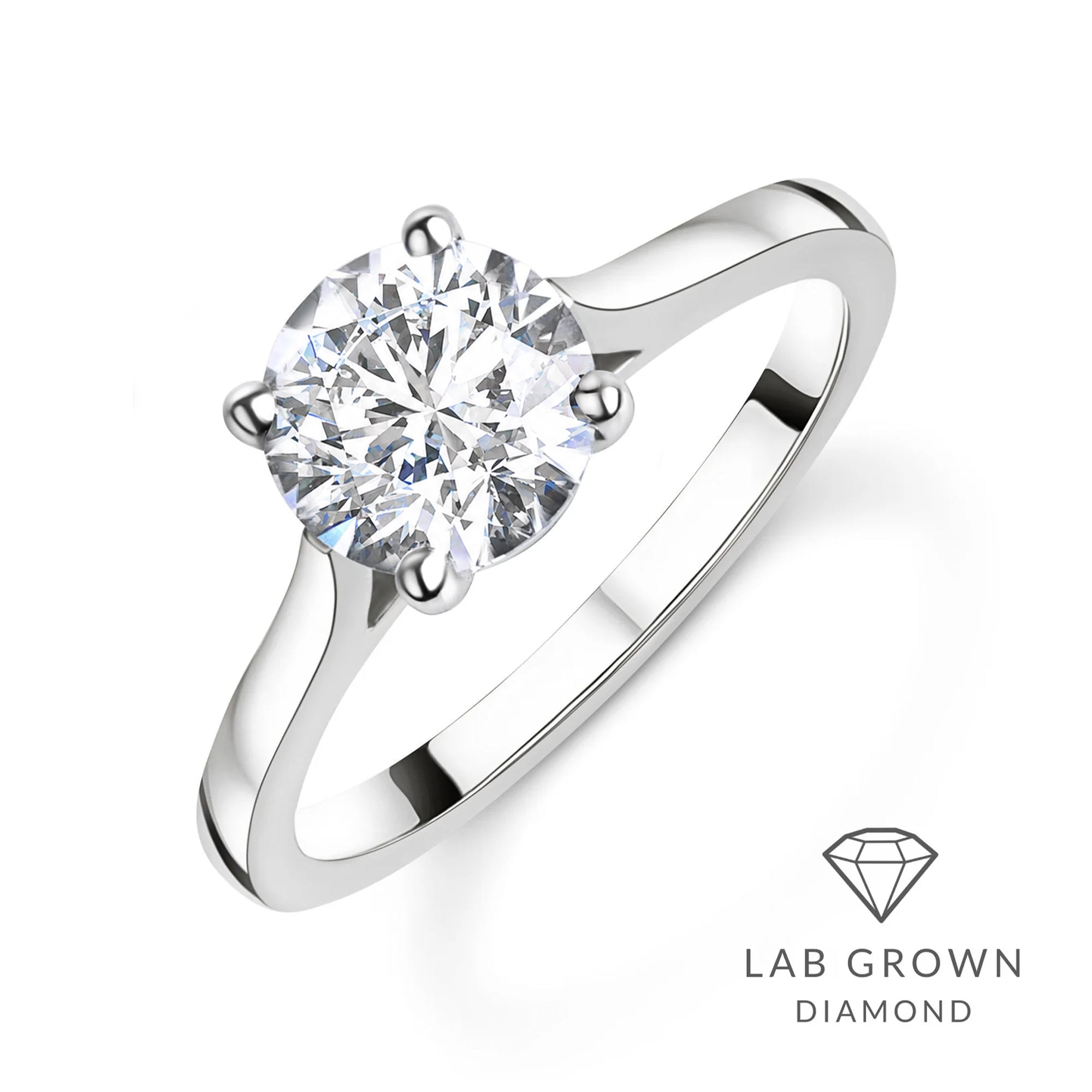 Platinum Round Brilliant Cut Lab Grown Diamond Solitaire Engagement Ring