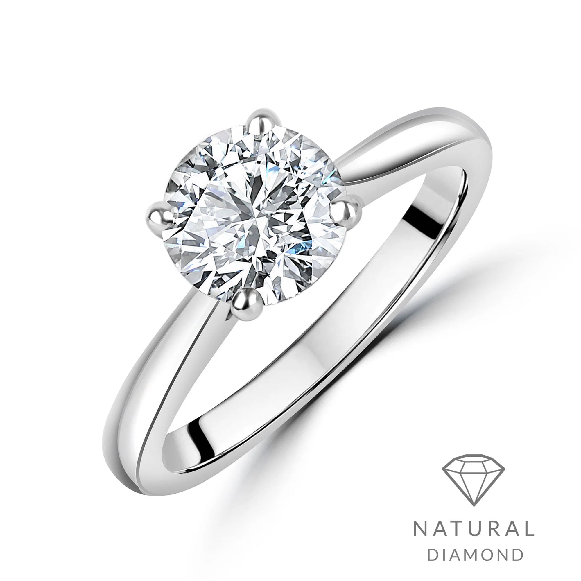 Platinum Round Brilliant Cut Natural Diamond High Set Solitaire Engagement Ring