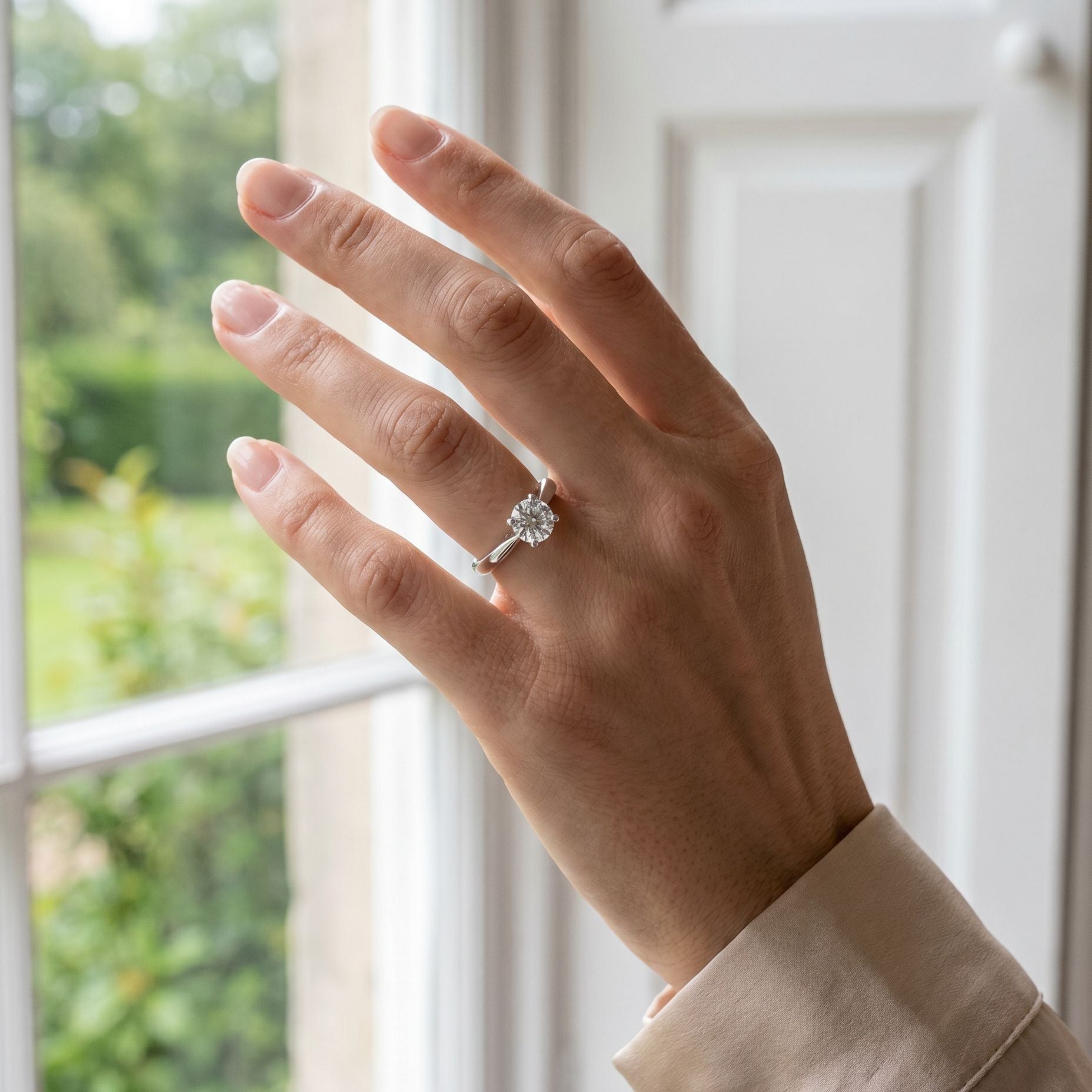 Platinum Round Brilliant Cut Natural Diamond High Set Solitaire Engagement Ring