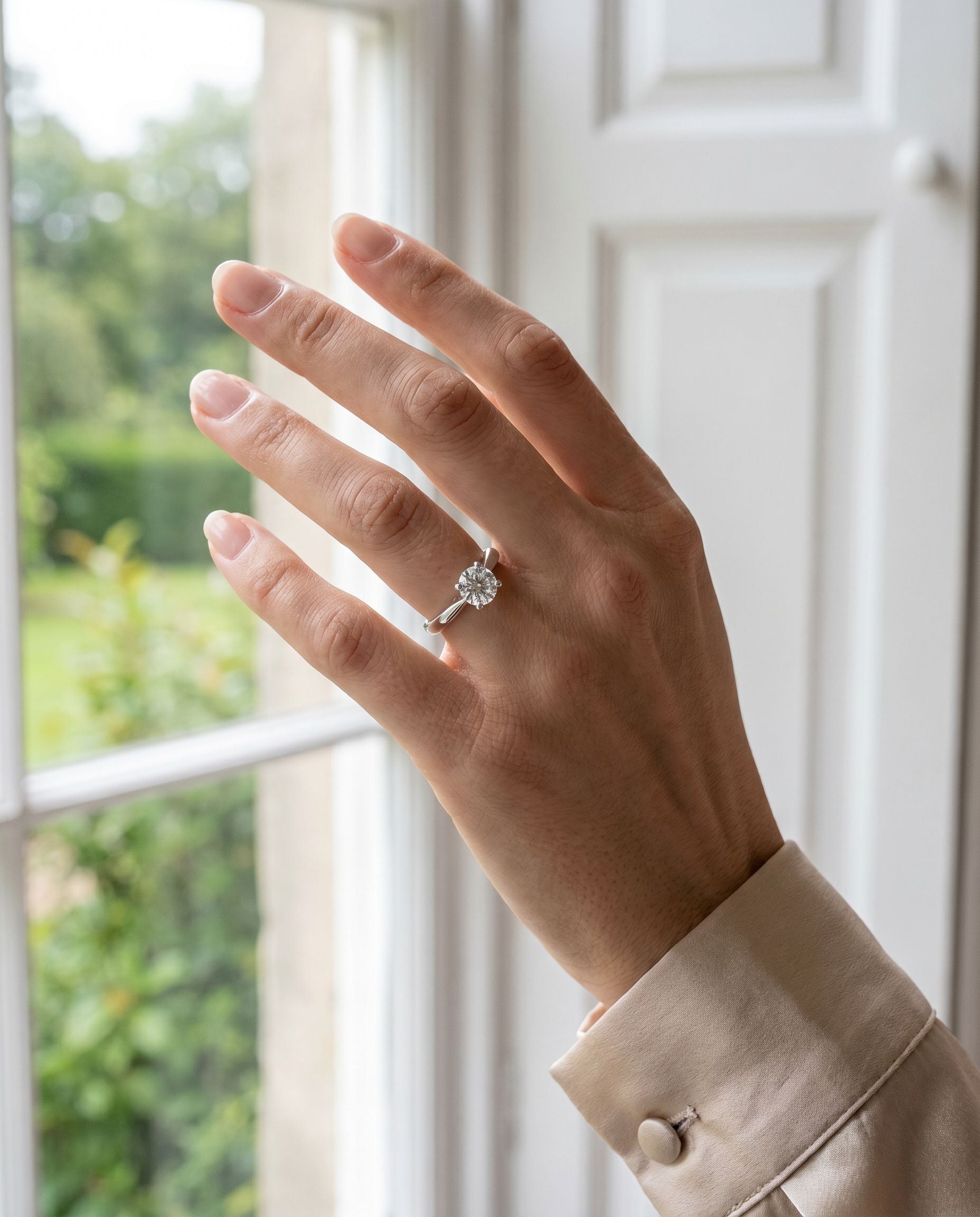 Platinum Round Brilliant Cut Natural Diamond High Set Solitaire Engagement Ring