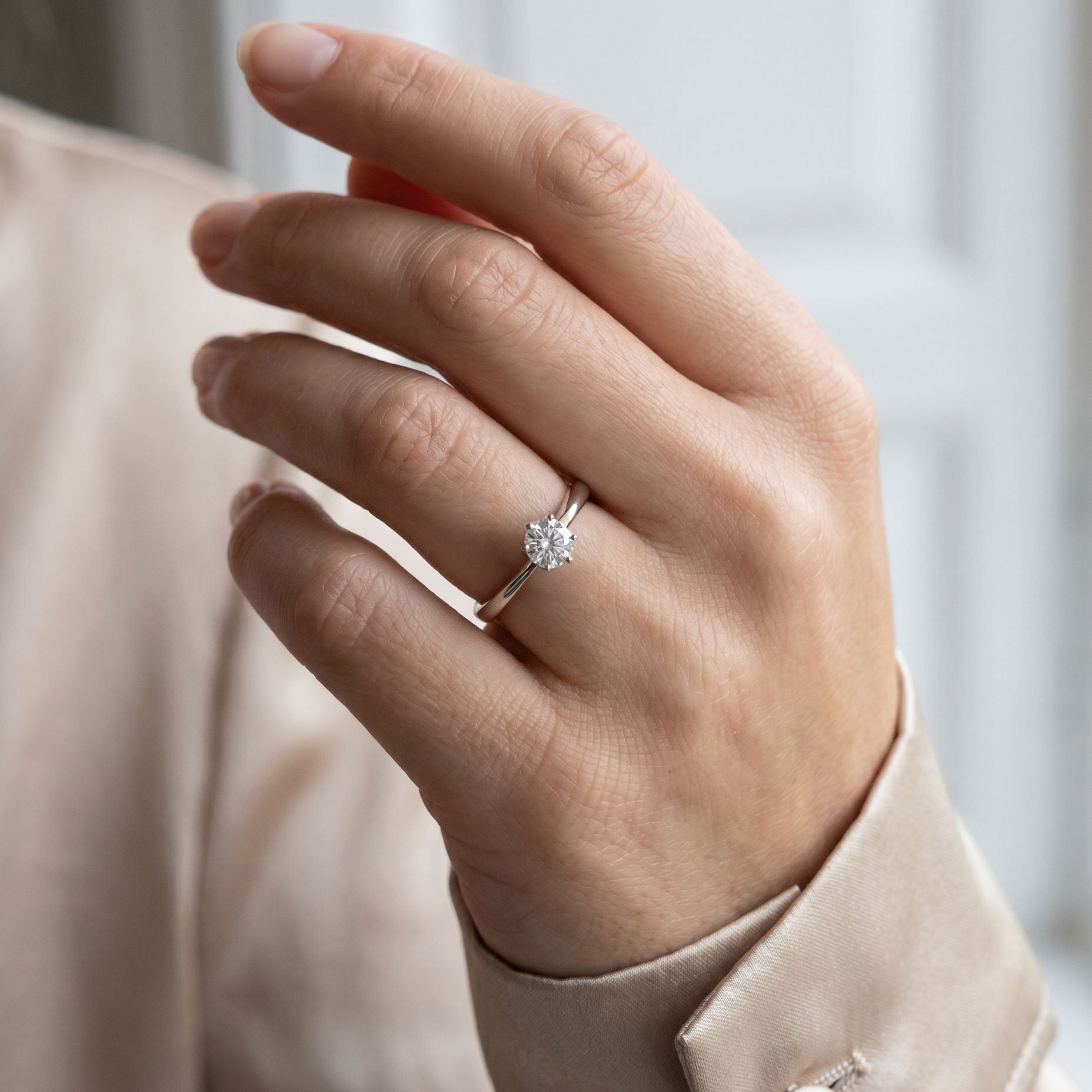 Platinum Round Brilliant Cut Natural Diamond Six Claw Solitaire Engagement Ring