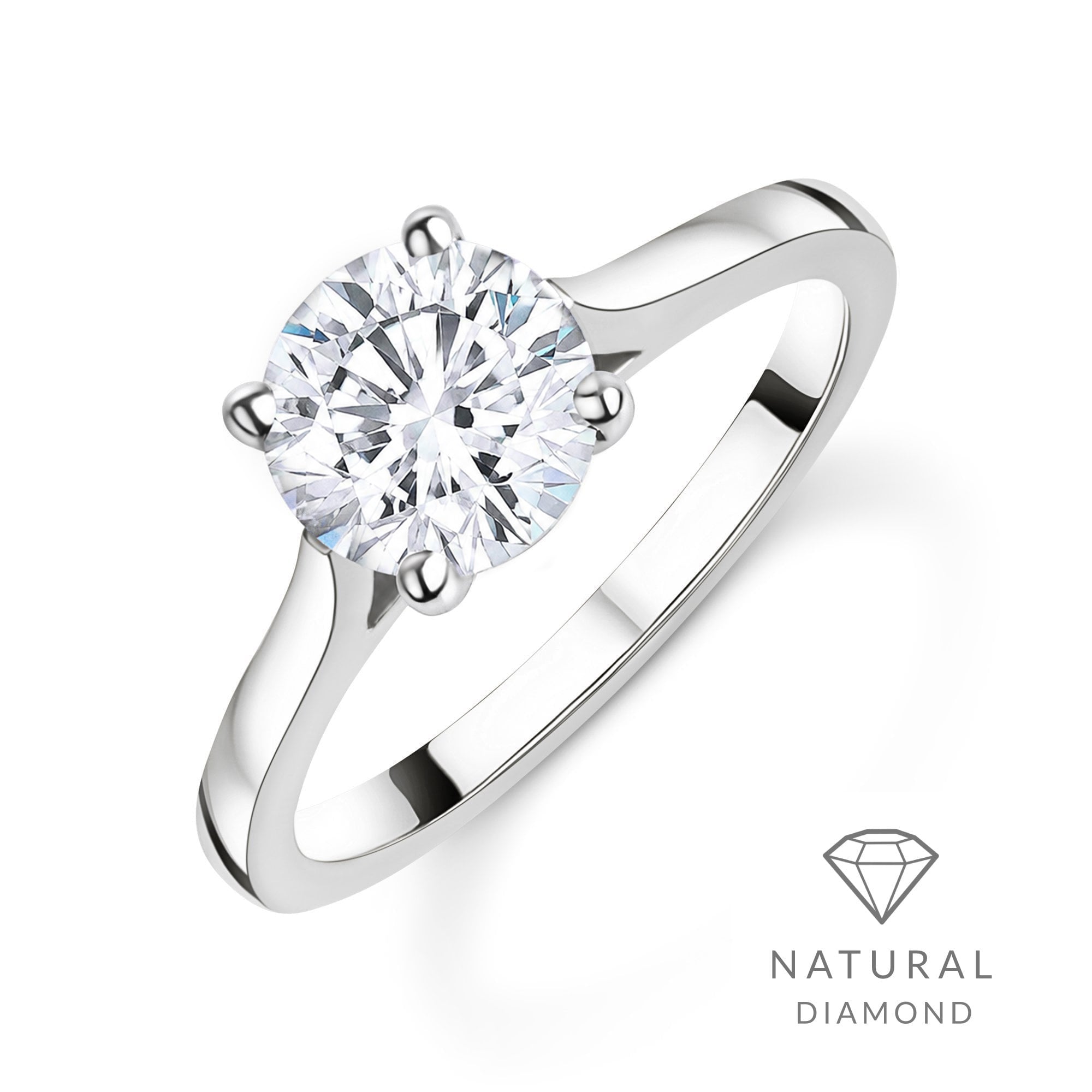 Platinum Round Brilliant Cut Natural Diamond Solitaire Engagement Ring