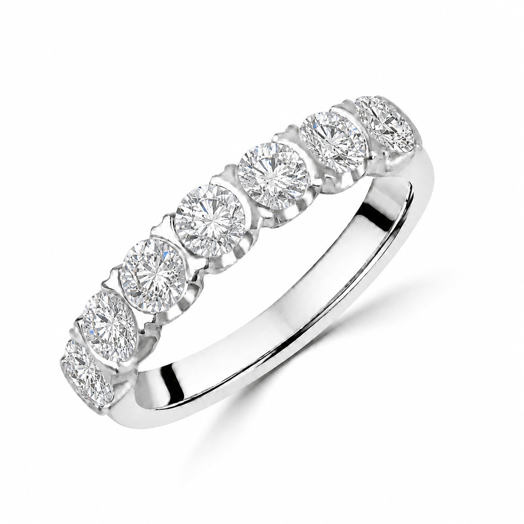 Platinum Round Brilliant Cut Seven Stone Eternity Ring 1.16ct Total