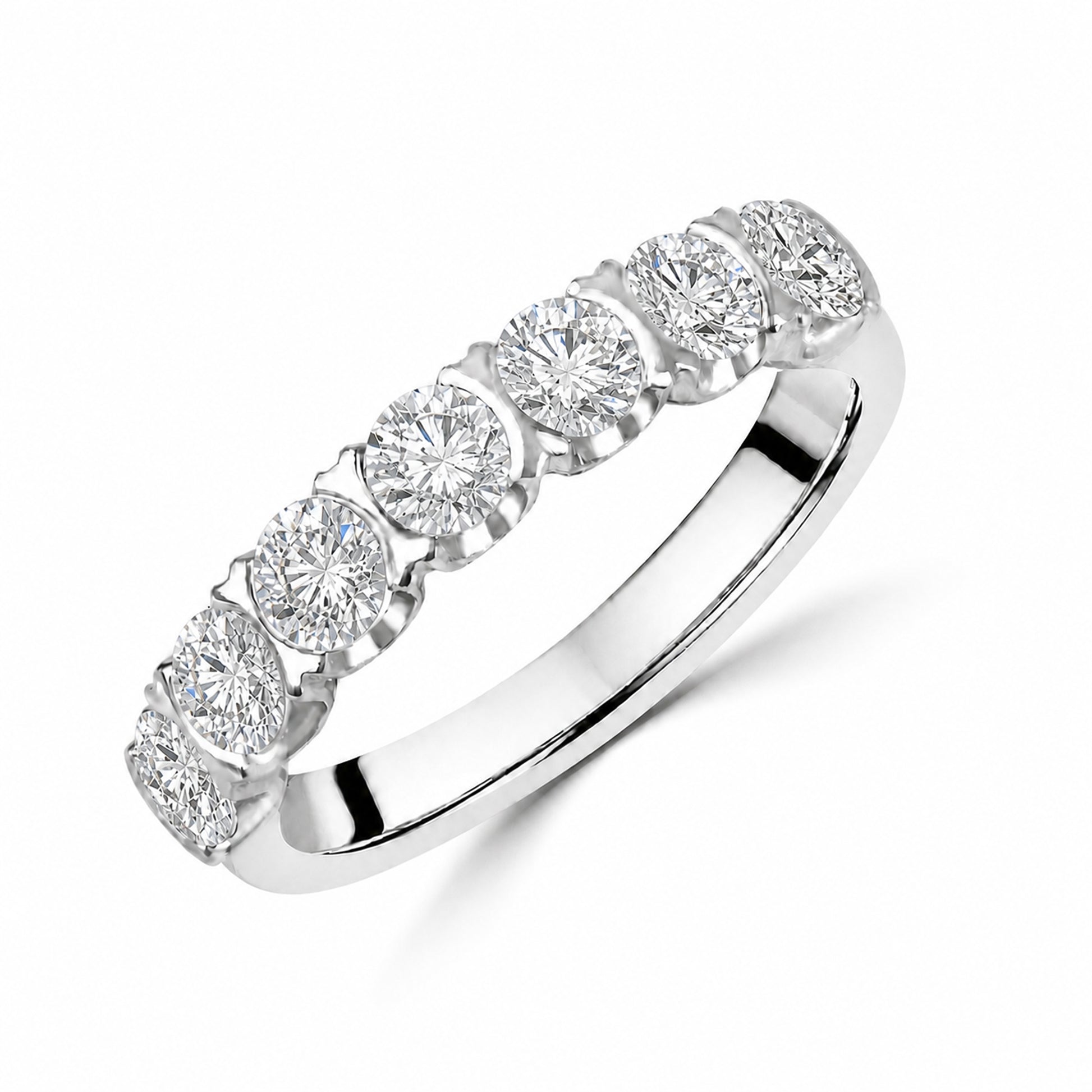 Platinum Round Brilliant Cut Seven Stone Eternity Ring 1.16ct Total