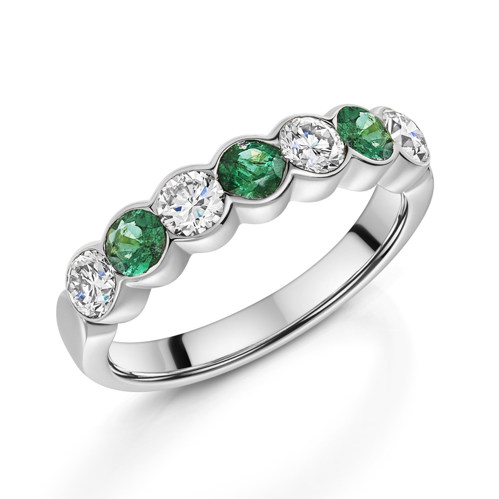 Platinum Seven Stone Emerald and Diamond Eternity Ring