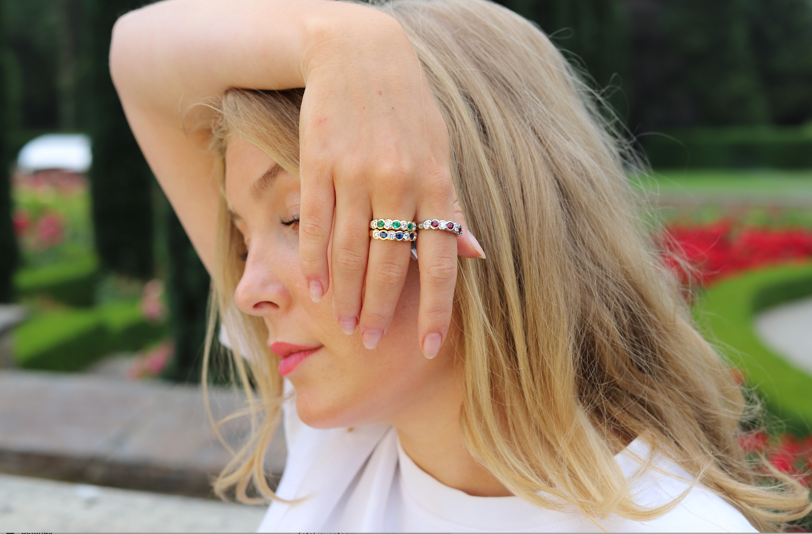 Platinum Seven Stone Emerald and Diamond Eternity Ring