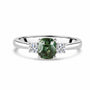Platinum Three-Stone Cushion Cut Green Sapphire and Diamond Ring