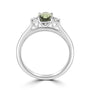 Platinum Three-Stone Cushion Cut Green Sapphire and Diamond Ring
