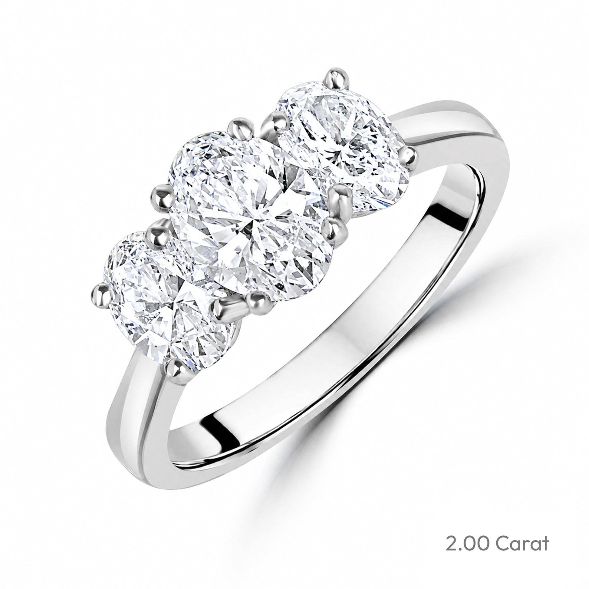 Platinum Three Stone Oval Cut Lab Grown Diamond Engagement Ring