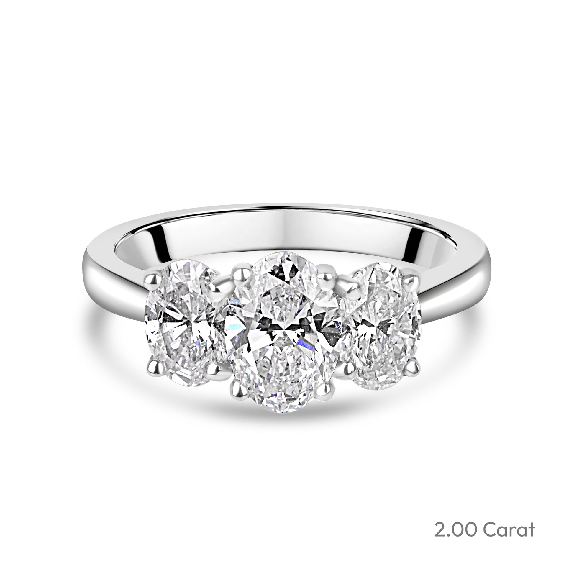 Platinum Three Stone Oval Cut Lab Grown Diamond Engagement Ring