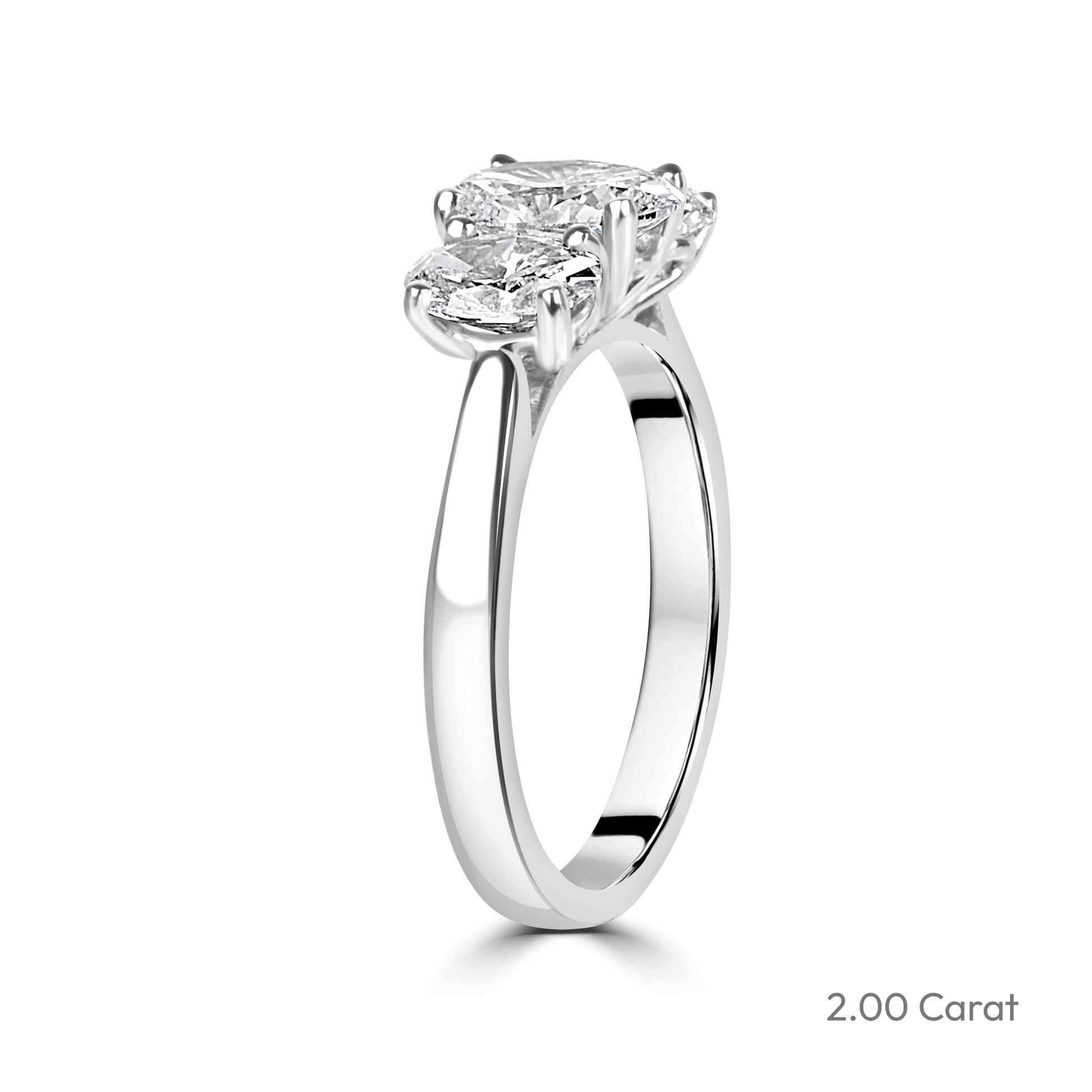 Platinum Three Stone Oval Cut Lab Grown Diamond Engagement Ring