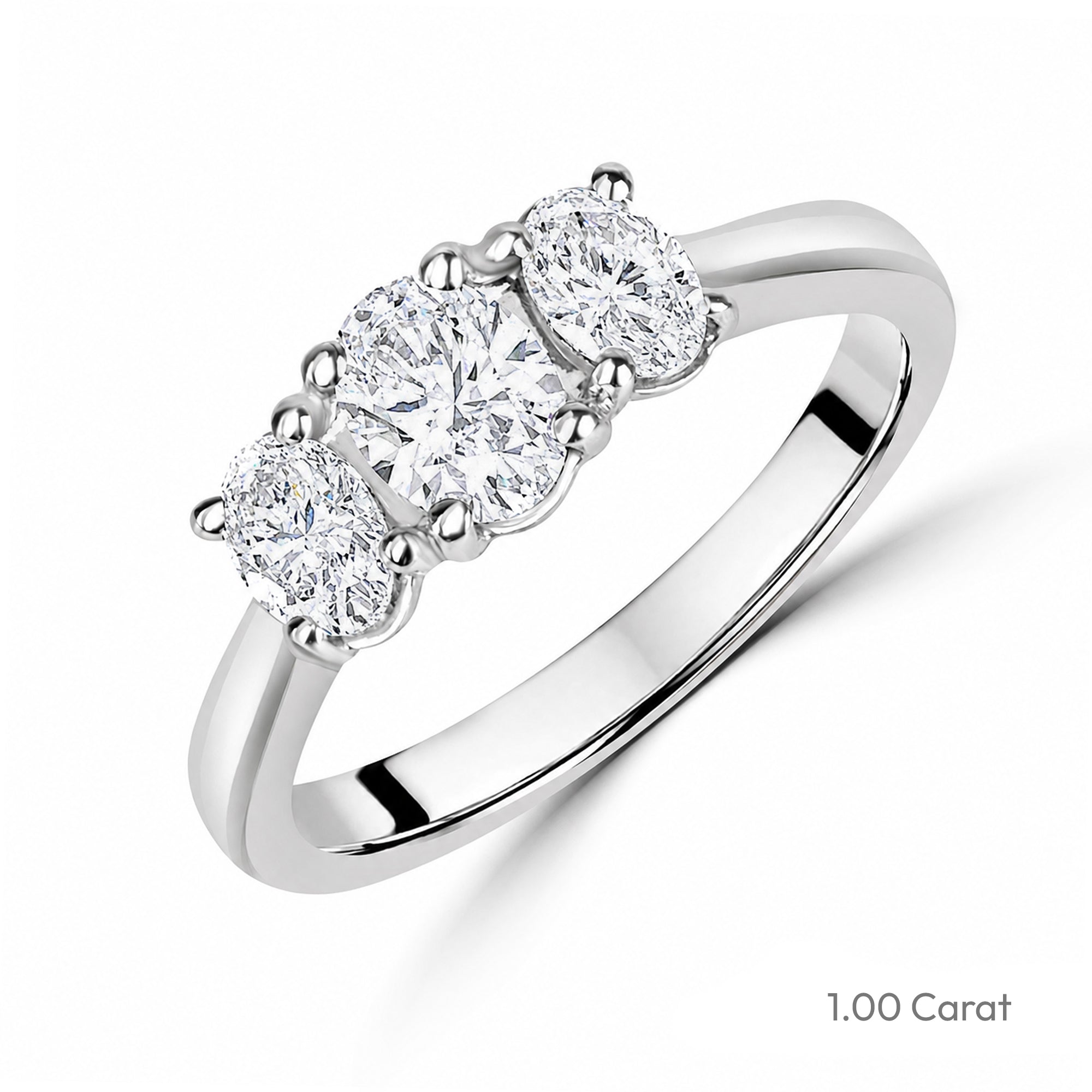 Platinum Three Stone Oval Cut Lab Grown Diamond Engagement Ring