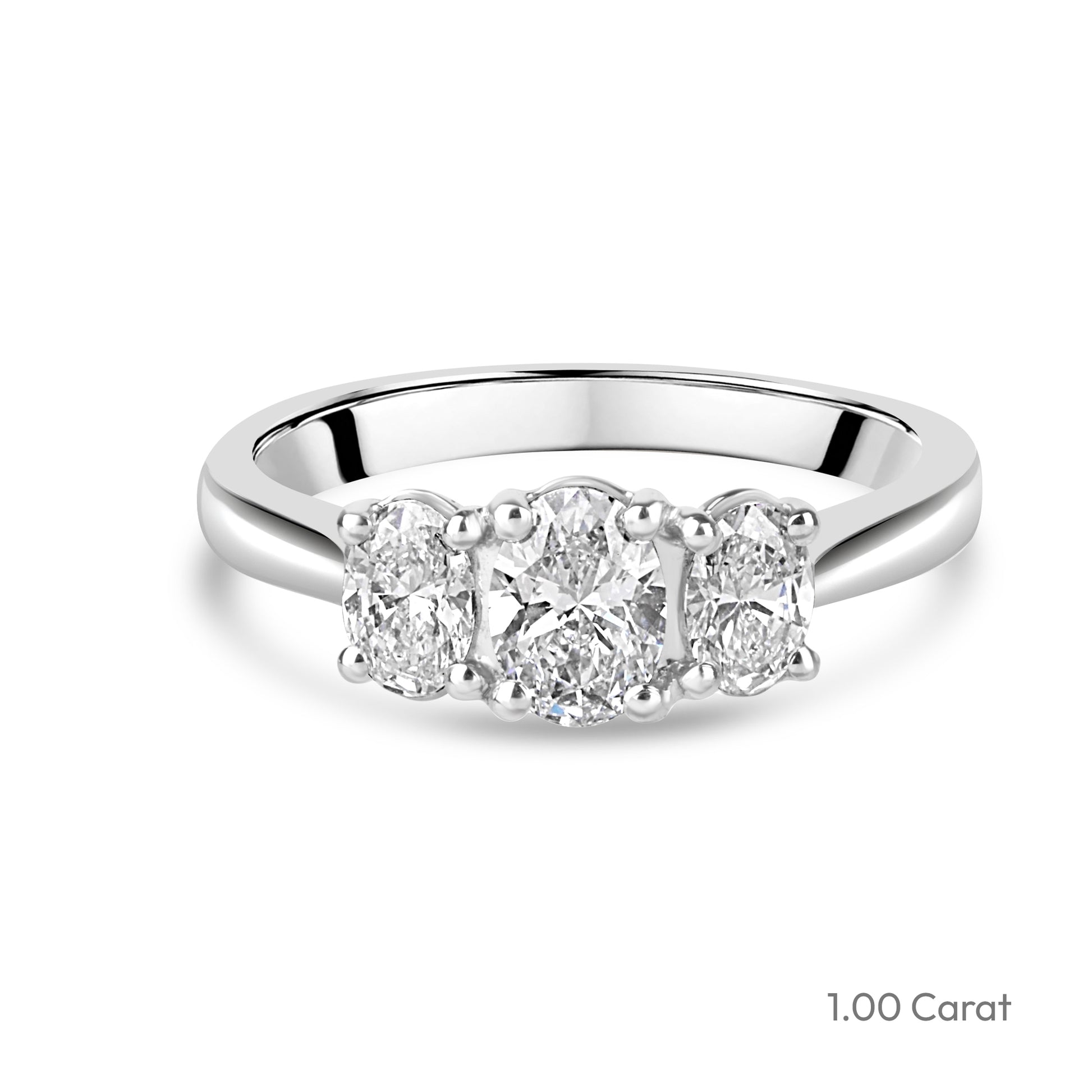 Platinum Three Stone Oval Cut Lab Grown Diamond Engagement Ring