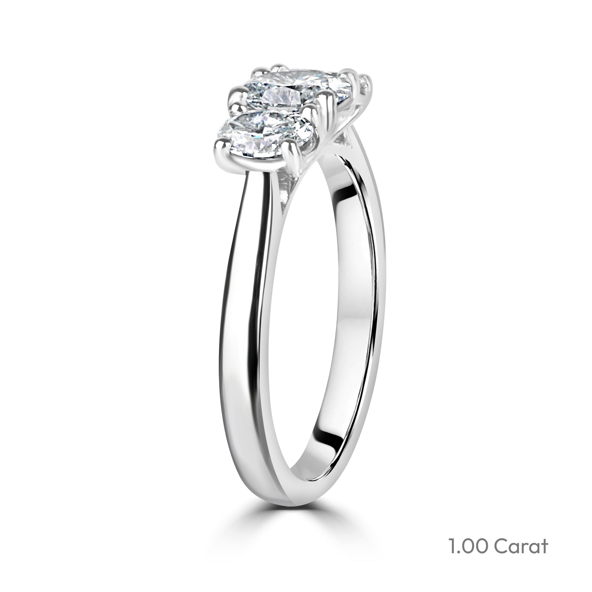 Platinum Three Stone Oval Cut Lab Grown Diamond Engagement Ring