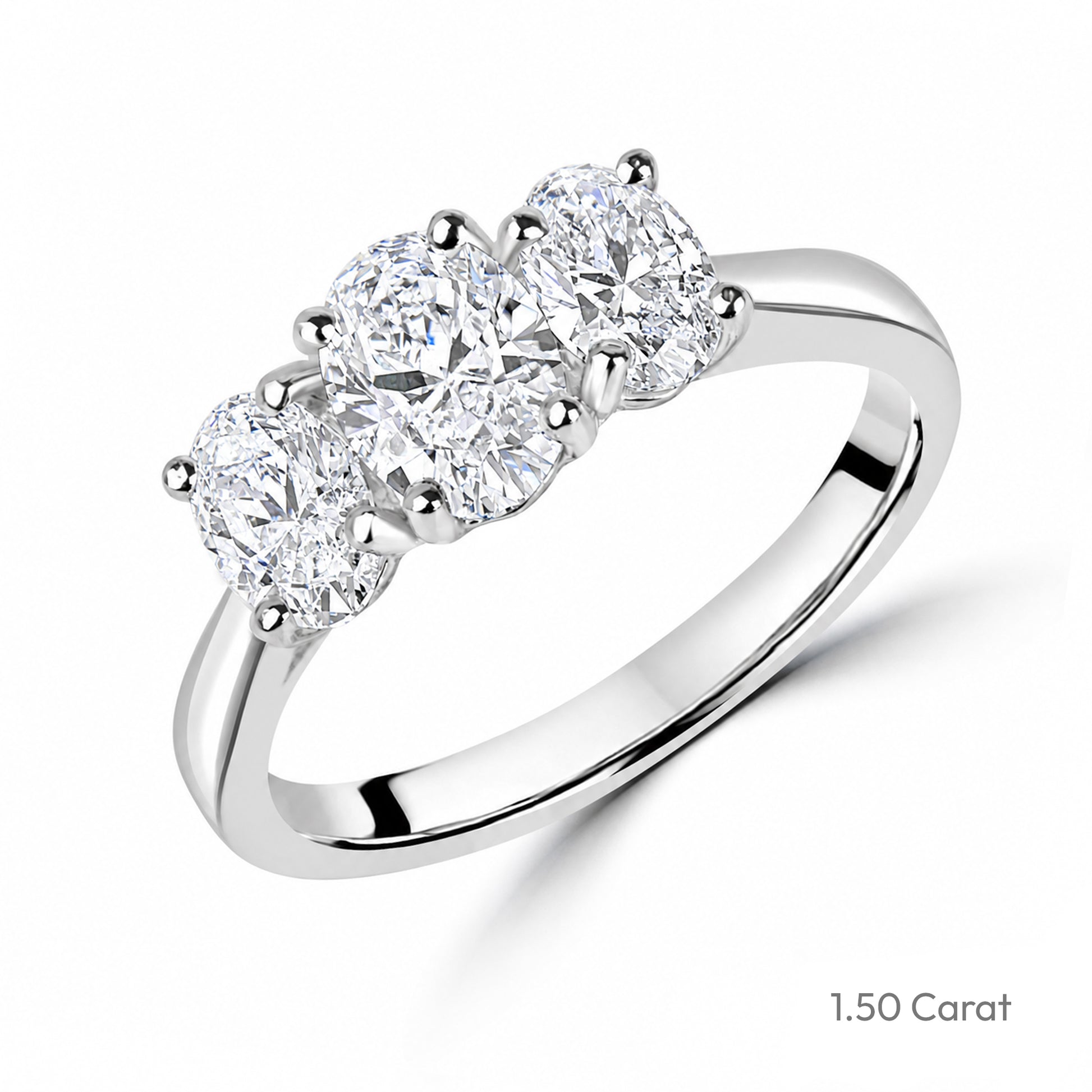 Platinum Three Stone Oval Cut Lab Grown Diamond Engagement Ring