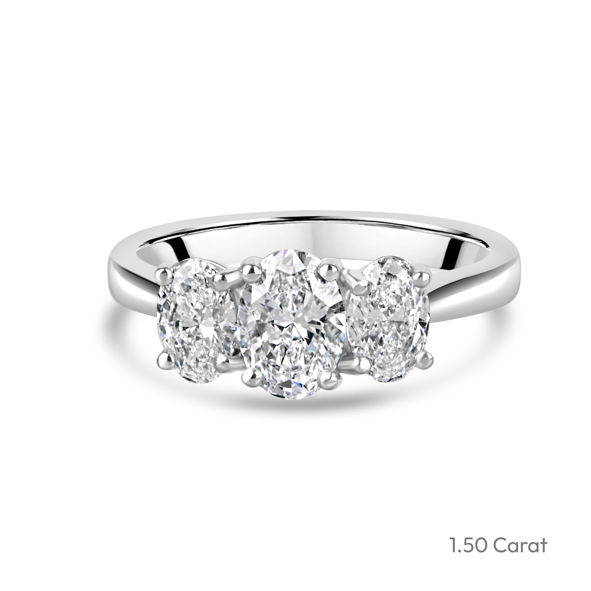 Platinum Three Stone Oval Cut Lab Grown Diamond Engagement Ring