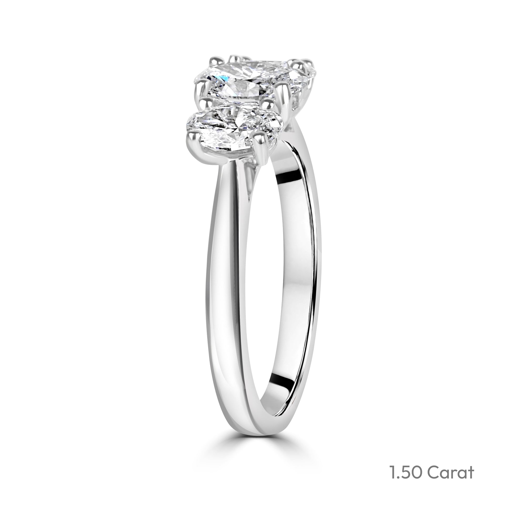 Platinum Three Stone Oval Cut Lab Grown Diamond Engagement Ring