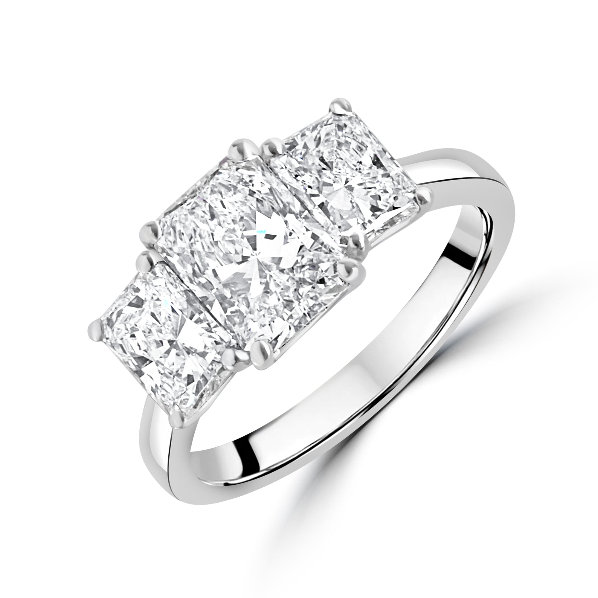 Platinum Three Stone Radiant Cut Diamond Ring