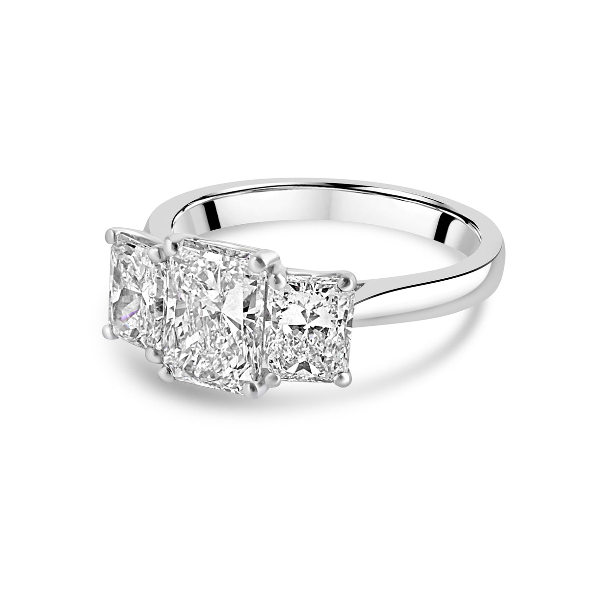 Platinum Three Stone Radiant Cut Diamond Ring