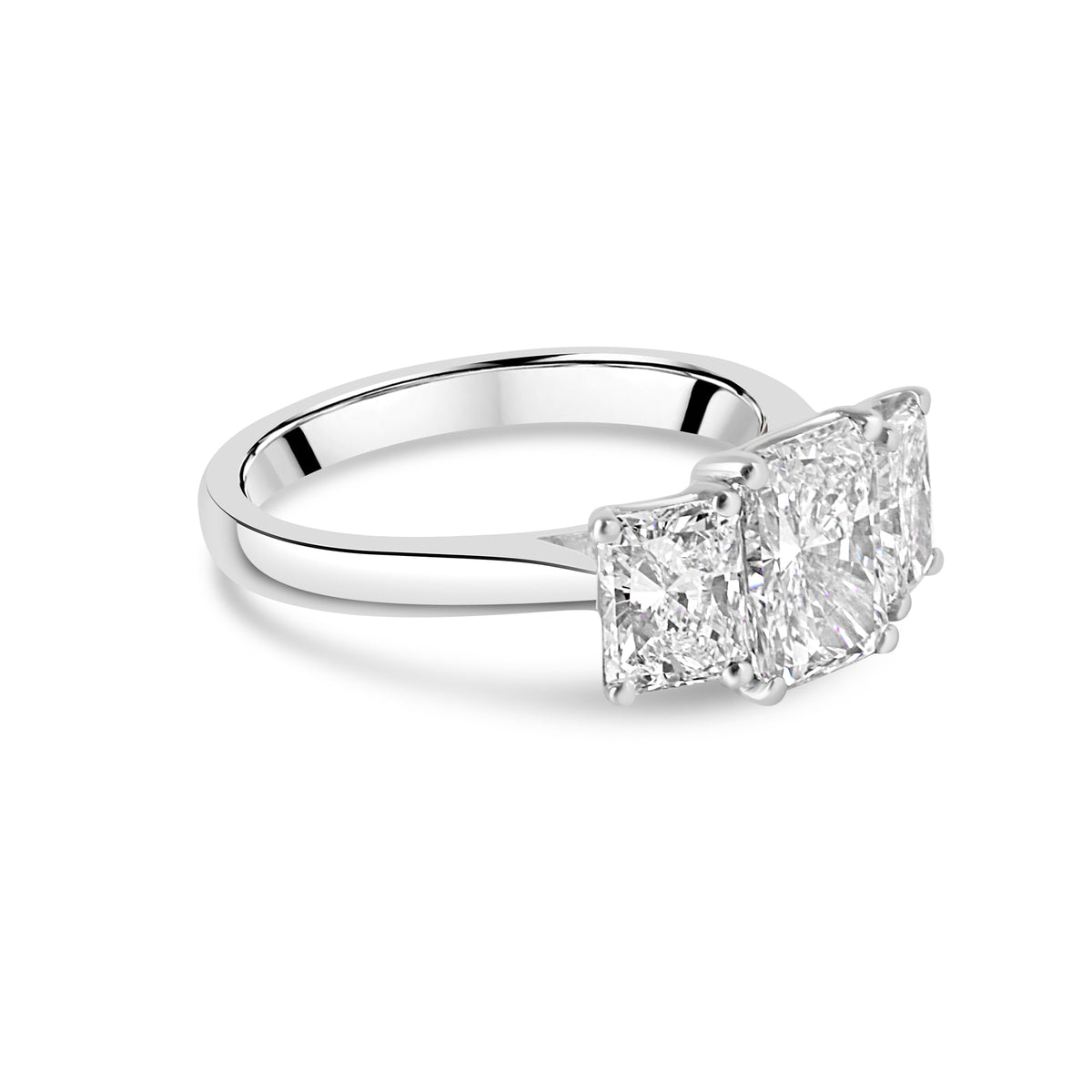Platinum Three Stone Radiant Cut Diamond Ring