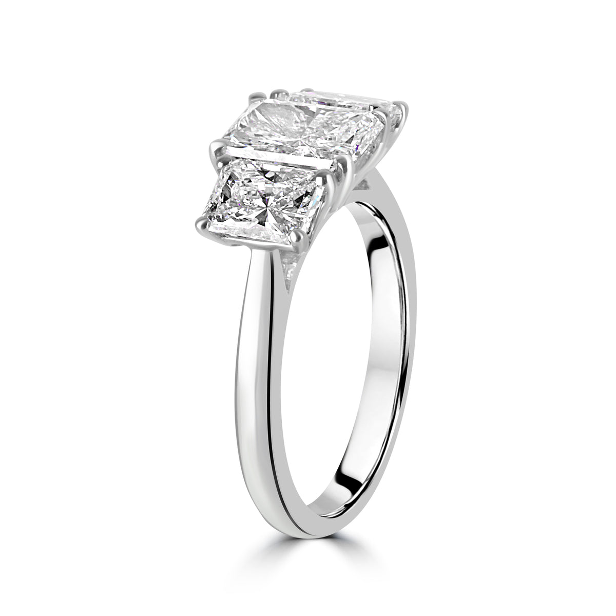 Platinum Three Stone Radiant Cut Diamond Ring