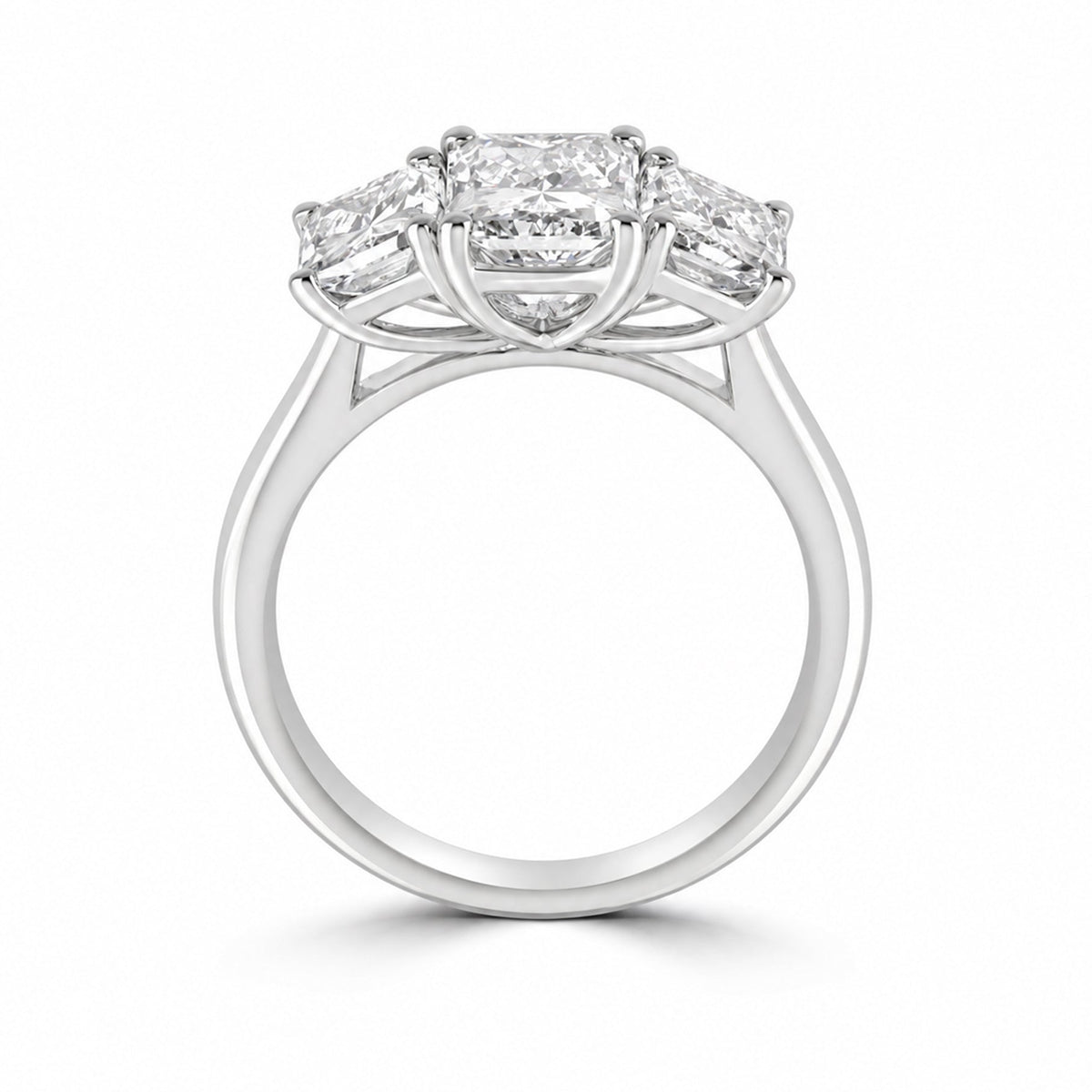 Platinum Three Stone Radiant Cut Diamond Ring
